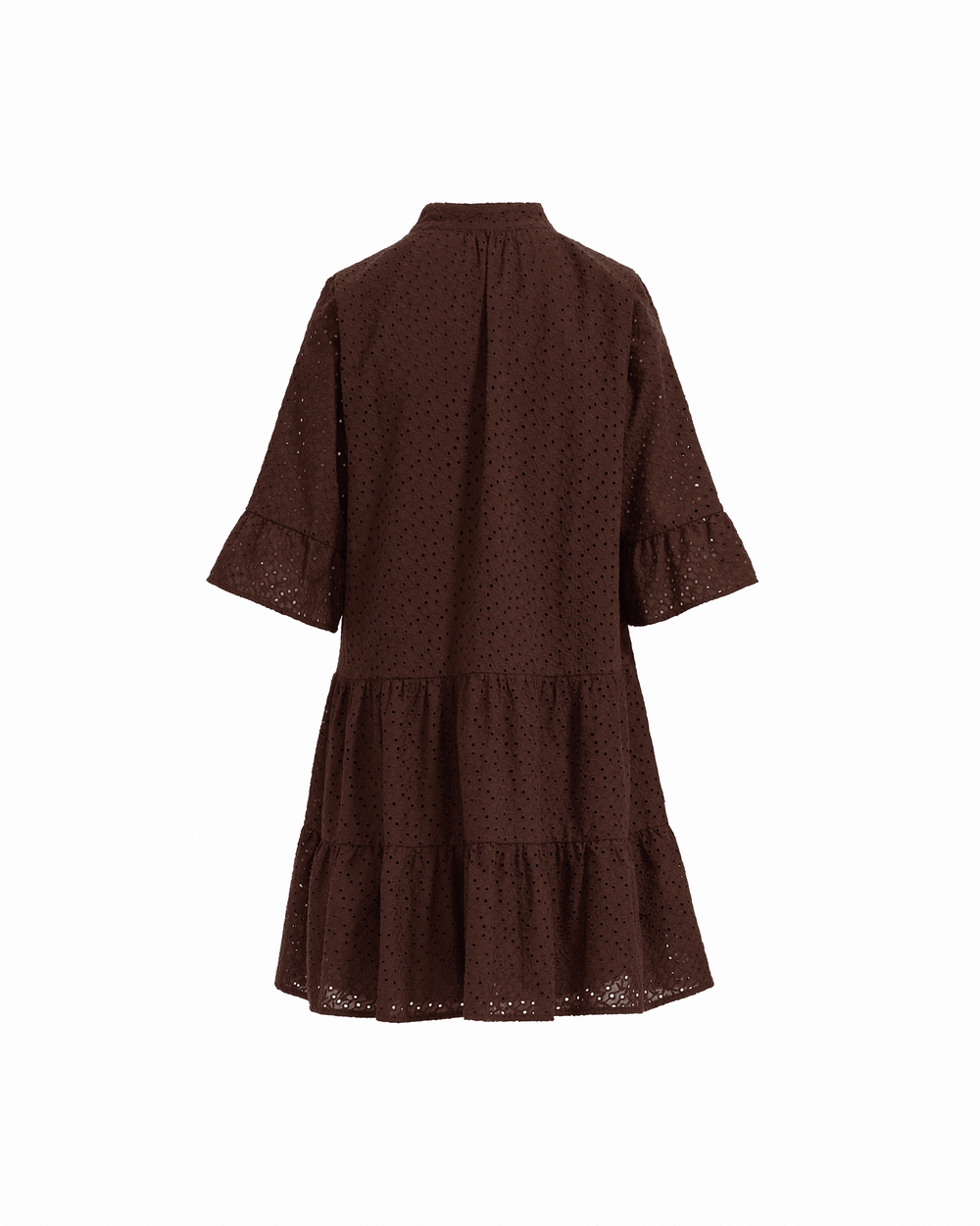 Tiered Shirt Dress with Stand Collar in DARK CHOCOLATE - Anne Klein DARK CHOCOLATE
