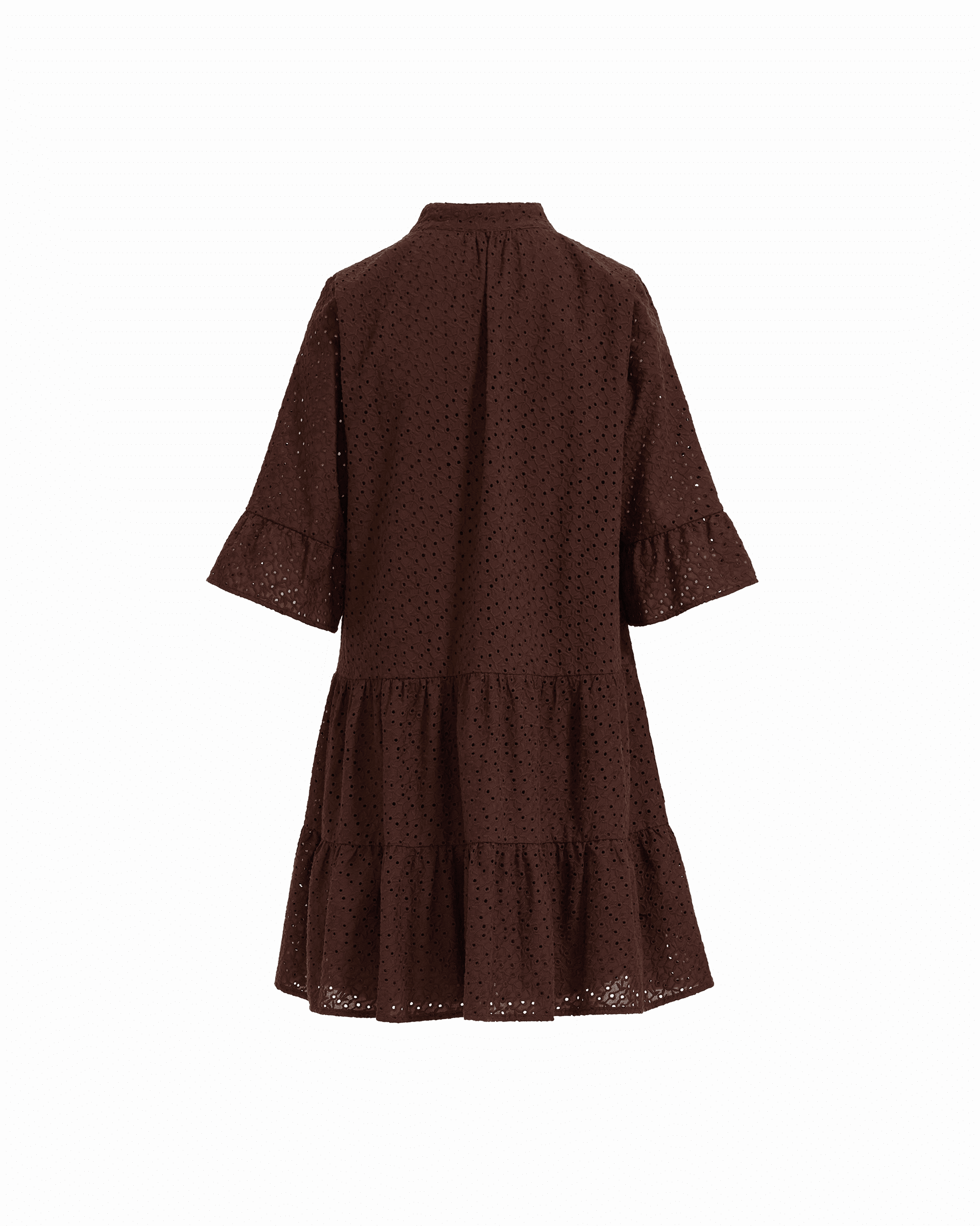 Tiered Shirt Dress with Stand Collar in DARK CHOCOLATE - Anne Klein DARK CHOCOLATE
