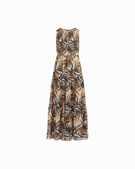 Plus Size Smocked Bodice Tiered Maxi Dress in White Dove Drk Chocolate - Anne Klein WHITE DOVE MULTI
