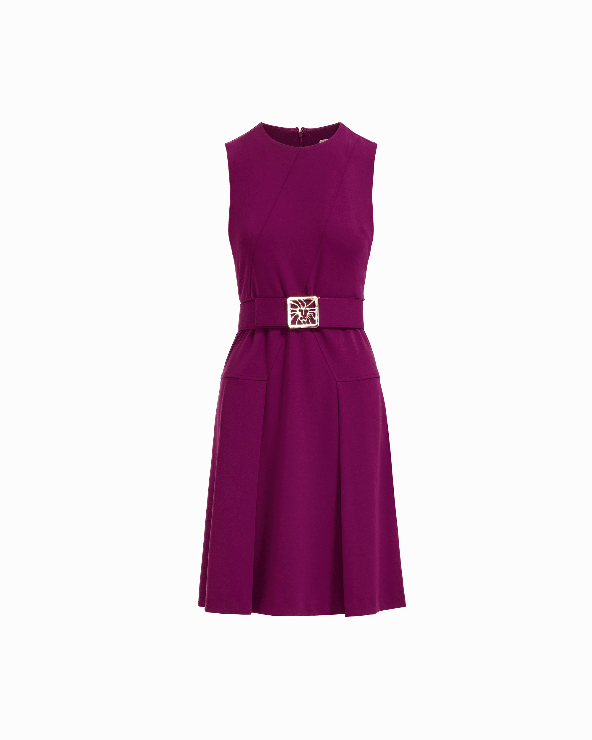 Diagonal Print Sleeveless Fit and Flare Crew Neck Dress in BEET | Anne - Anne Klein BEET