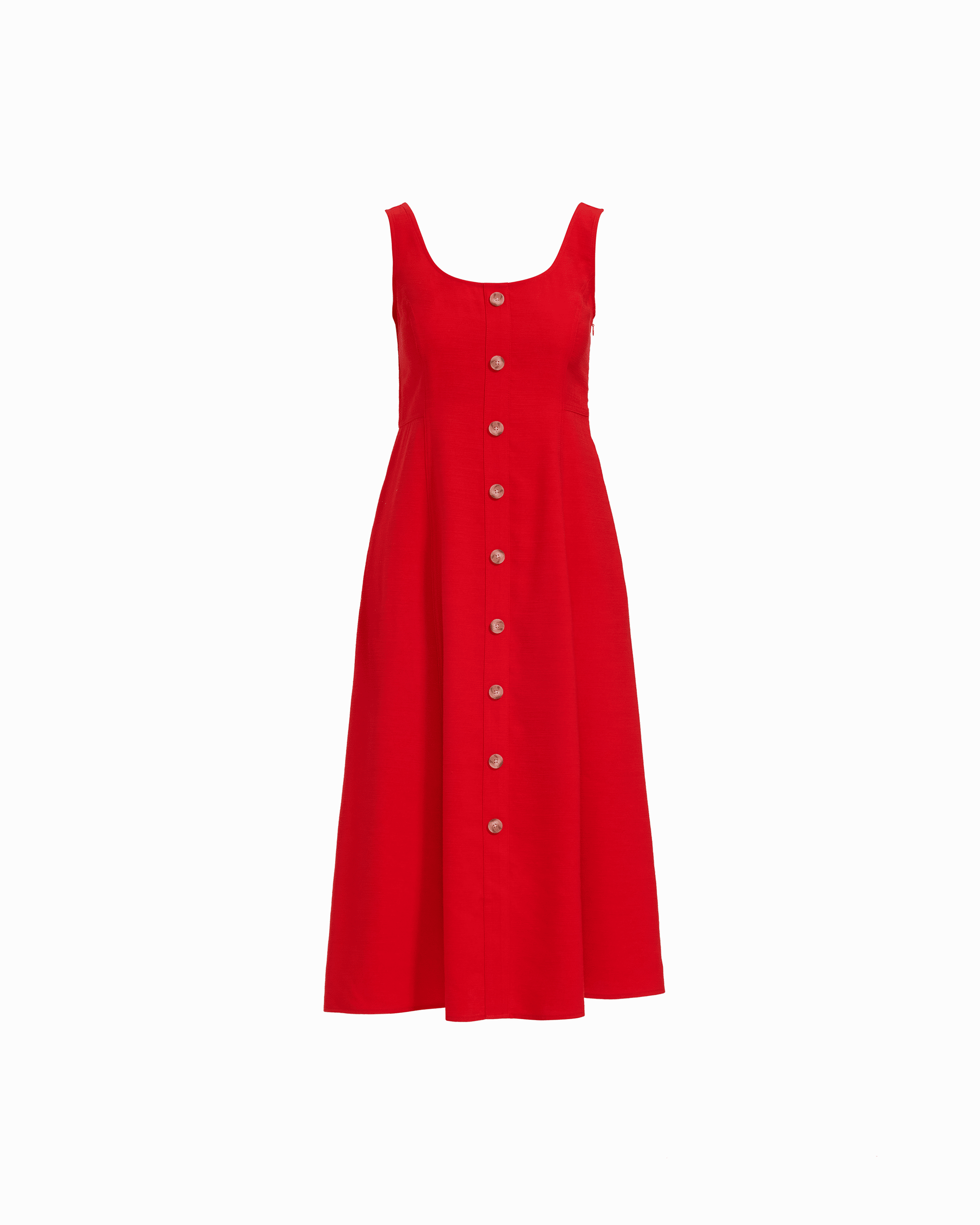 Sleeveless Square Neck Button Tank Dress in BEGONIA RED - Anne Klein BEGONIA RED