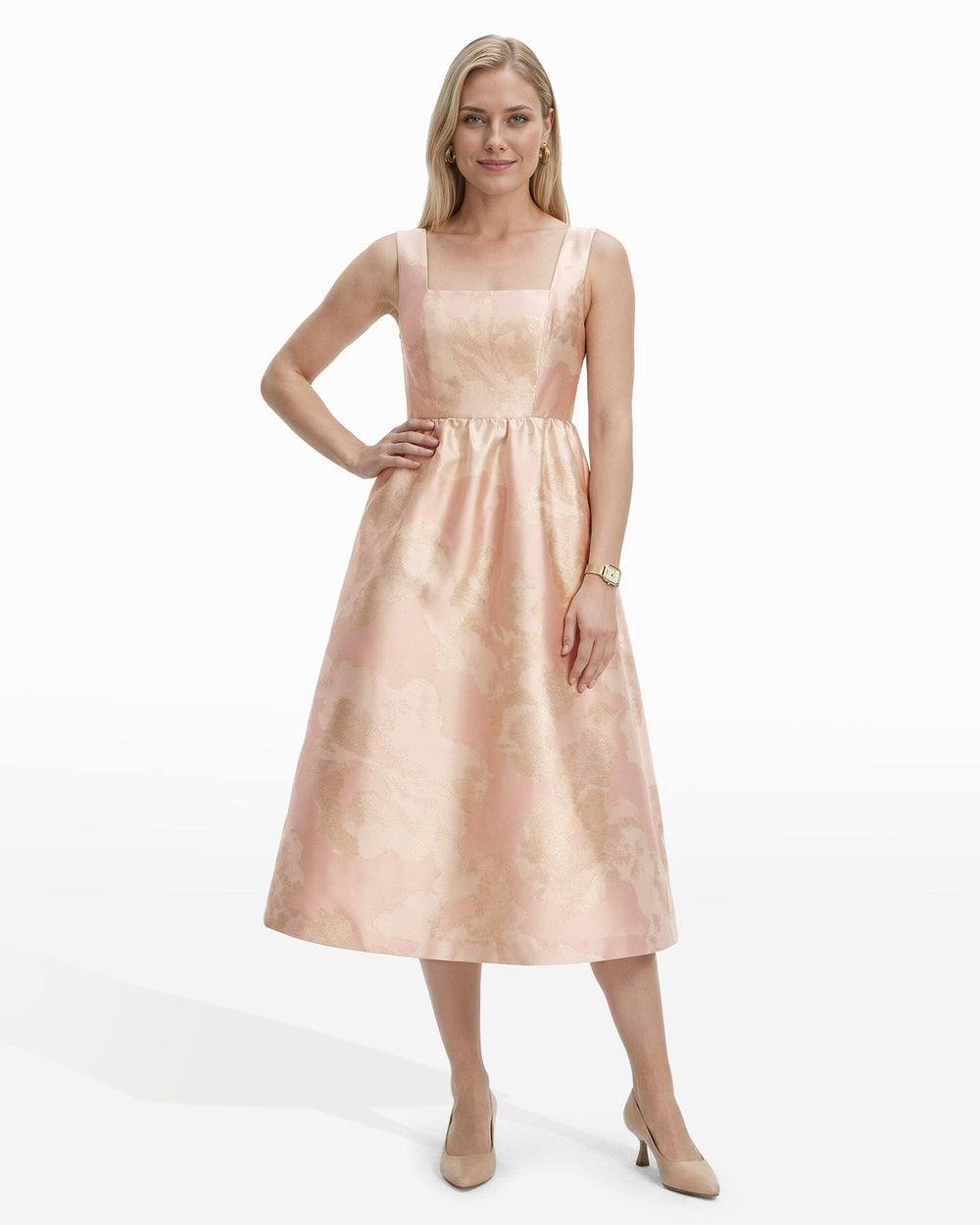 Square Neck A-line Midi Dress - Anne Klein BLOSSOM MULTI