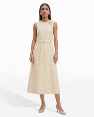 Rosette Detail A-line Midi Dress - Anne Klein IVORY SHELL MULTI