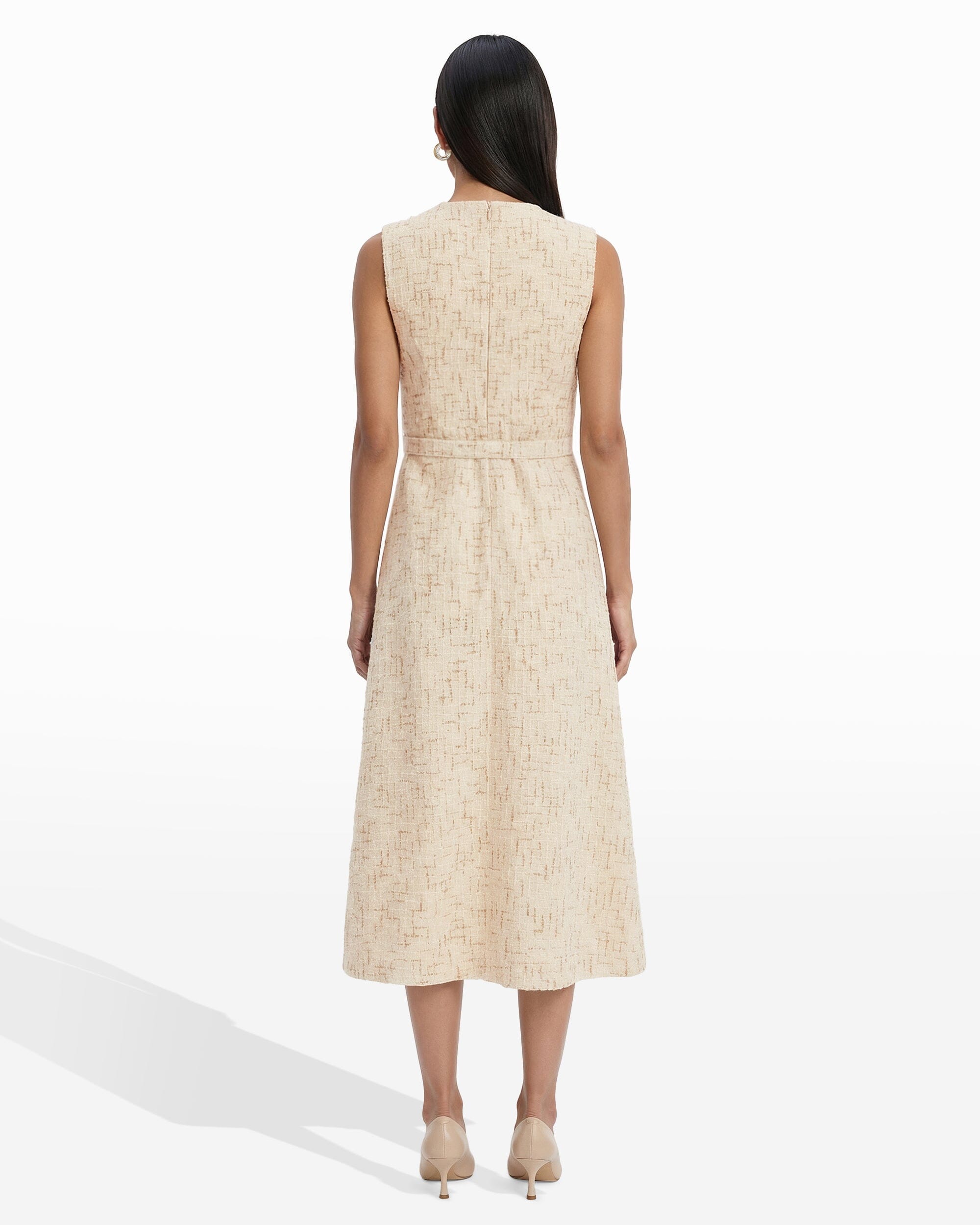 Rosette Detail A-line Midi Dress - Anne Klein IVORY SHELL MULTI