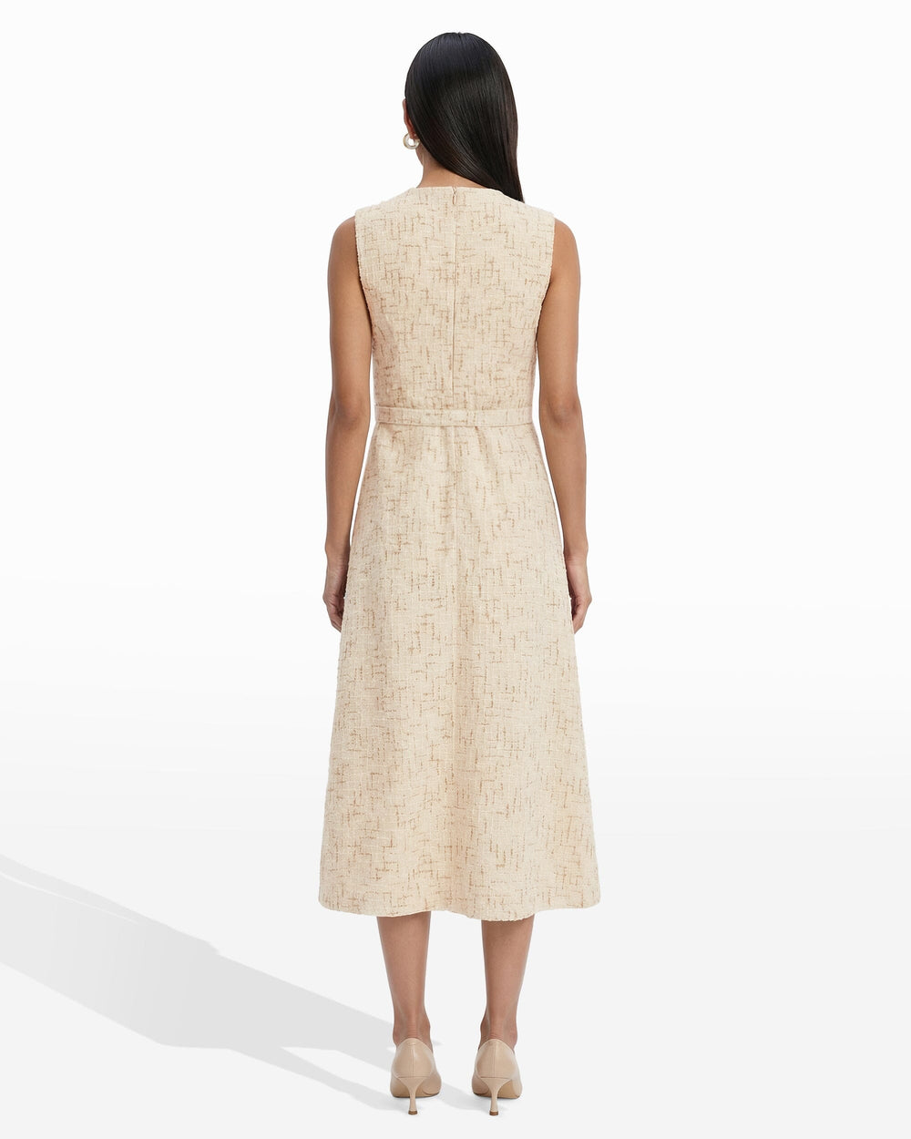 Rosette Detail A-line Midi Dress - Anne Klein IVORY SHELL MULTI