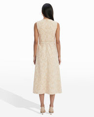 Rosette Detail A-line Midi Dress - Anne Klein IVORY SHELL MULTI