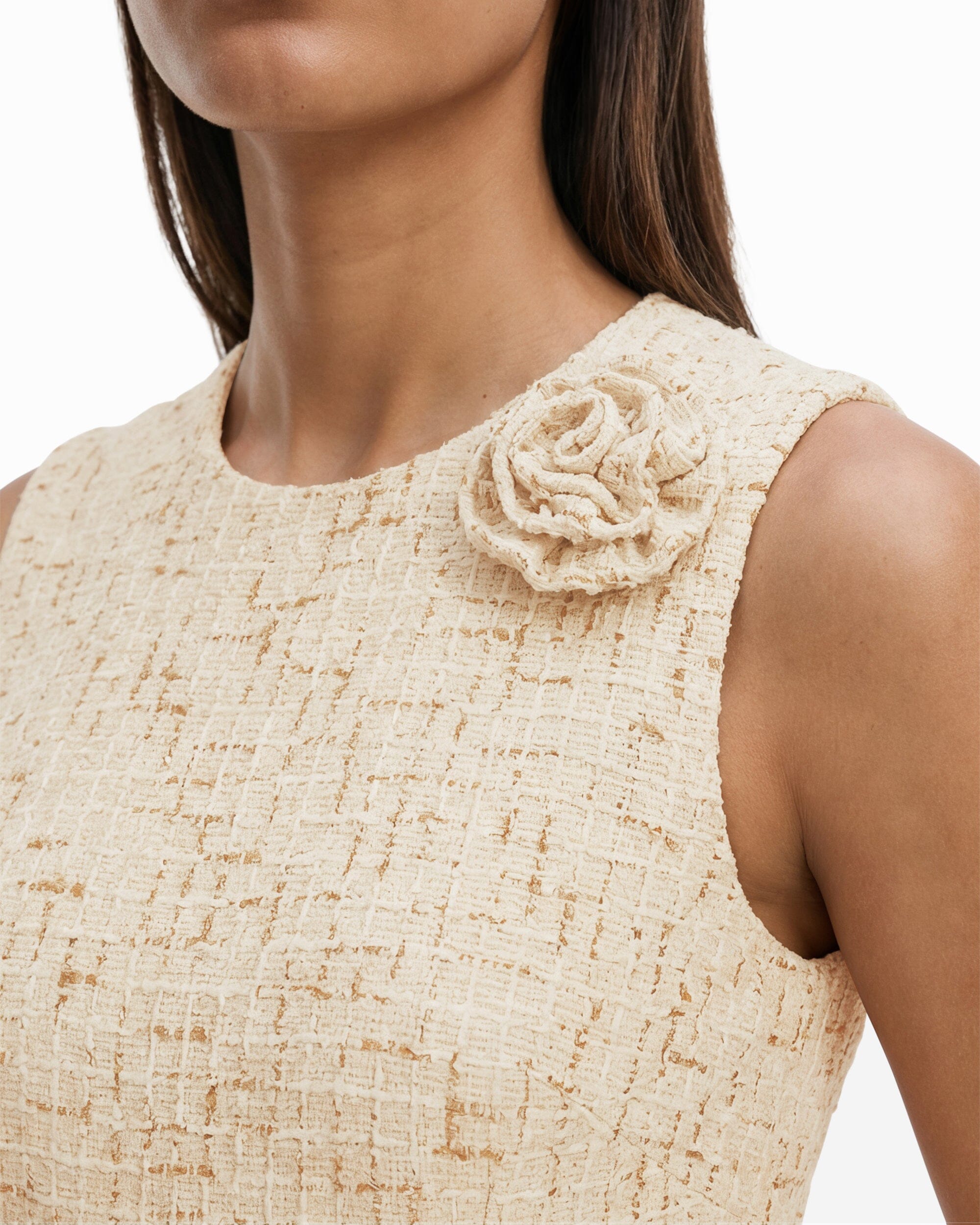 Rosette Detail A-line Midi Dress - Anne Klein IVORY SHELL MULTI