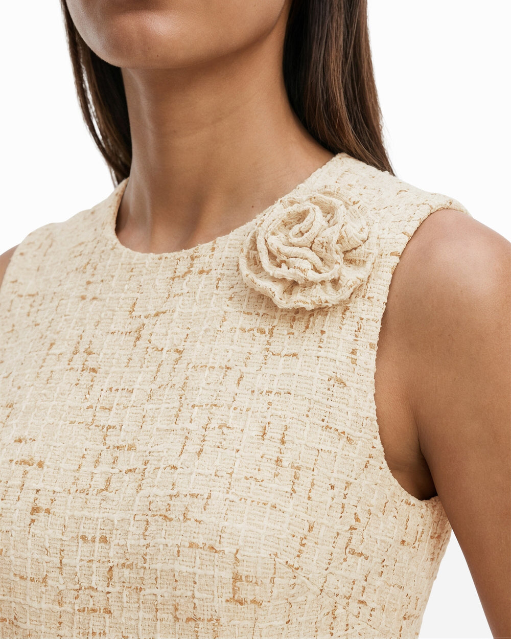 Rosette Detail A-line Midi Dress - Anne Klein IVORY SHELL MULTI