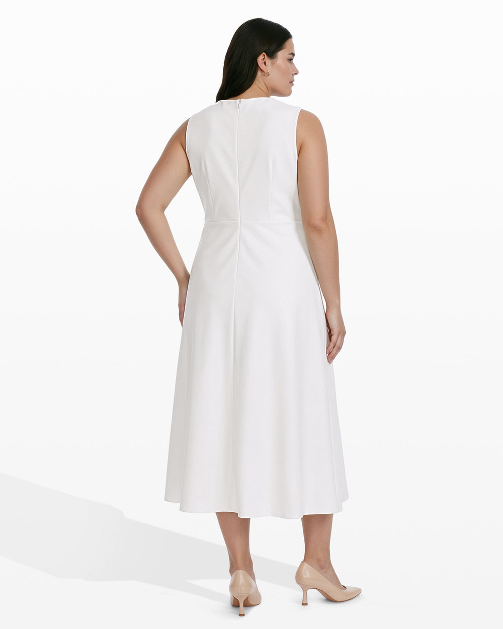 Crew Neck A-line Midi Dress - Anne Klein WHITE DOVE MULTI