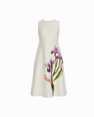 Crew Neck A-line Midi Dress - Anne Klein WHITE DOVE MULTI