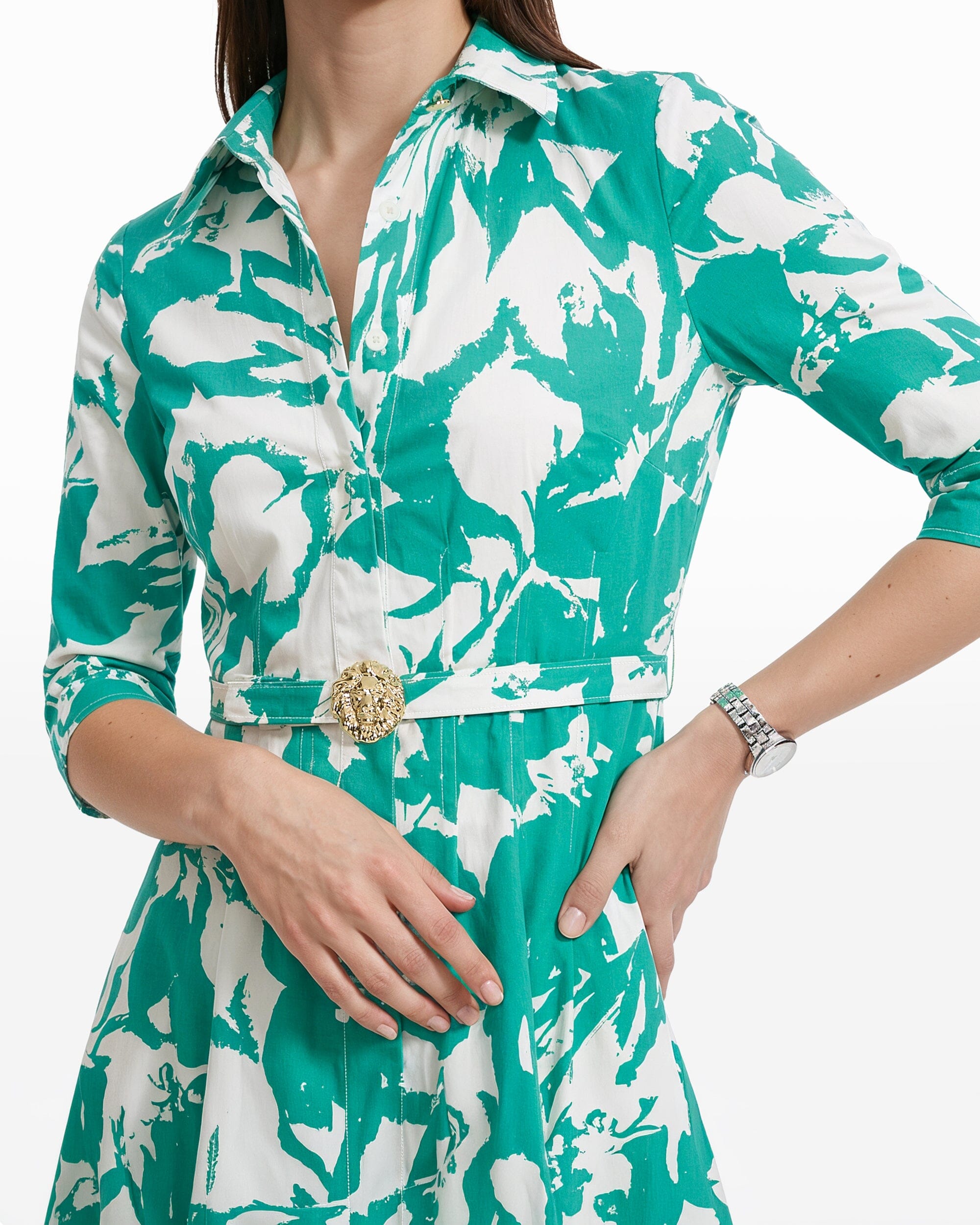 Waist Tucked Shirt Dress - Anne Klein BERYL GREEN/CRISP WHIT