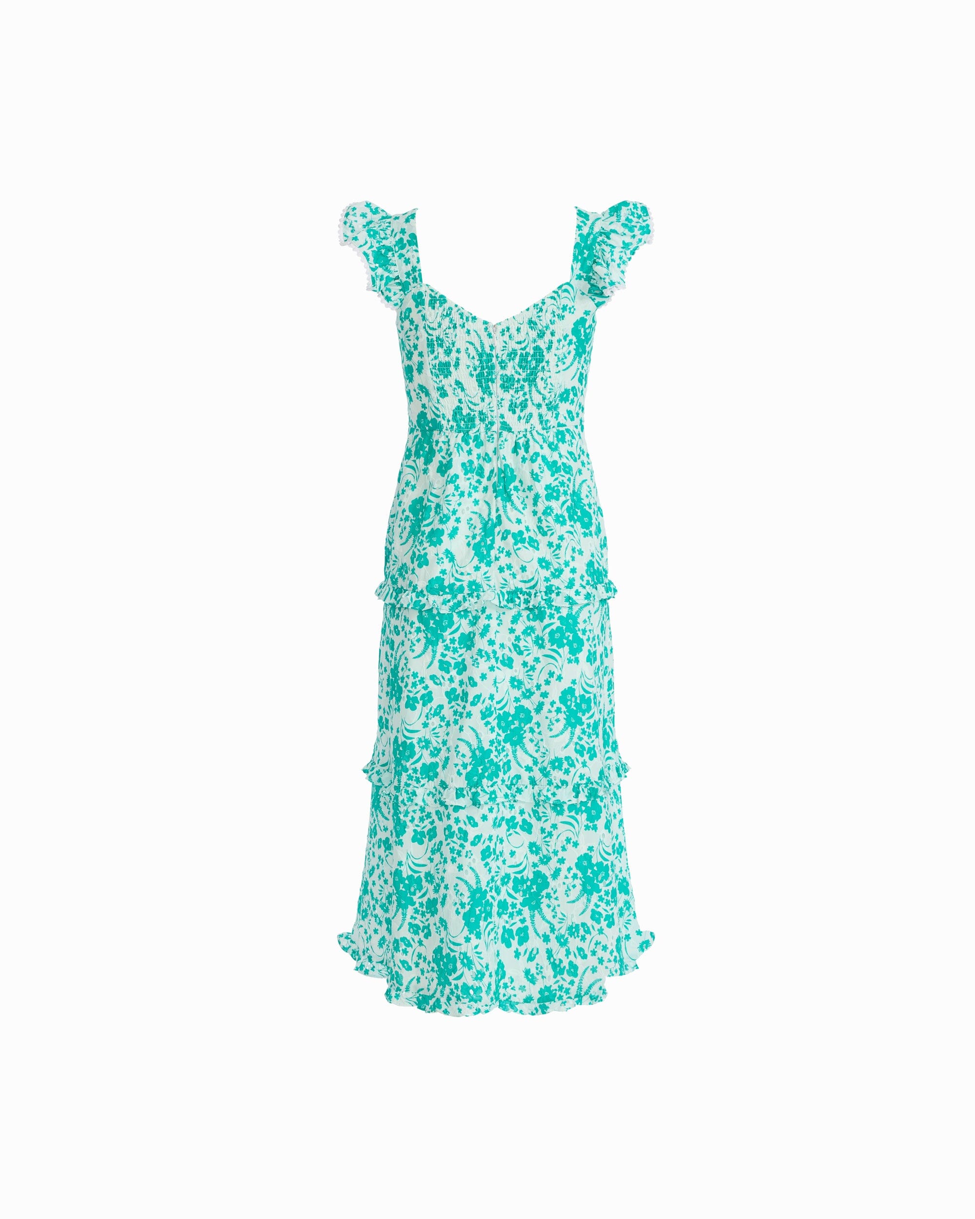 Ruffled Tiered Midi Length Dress - Anne Klein BERYL GREEN/CRISP WHIT