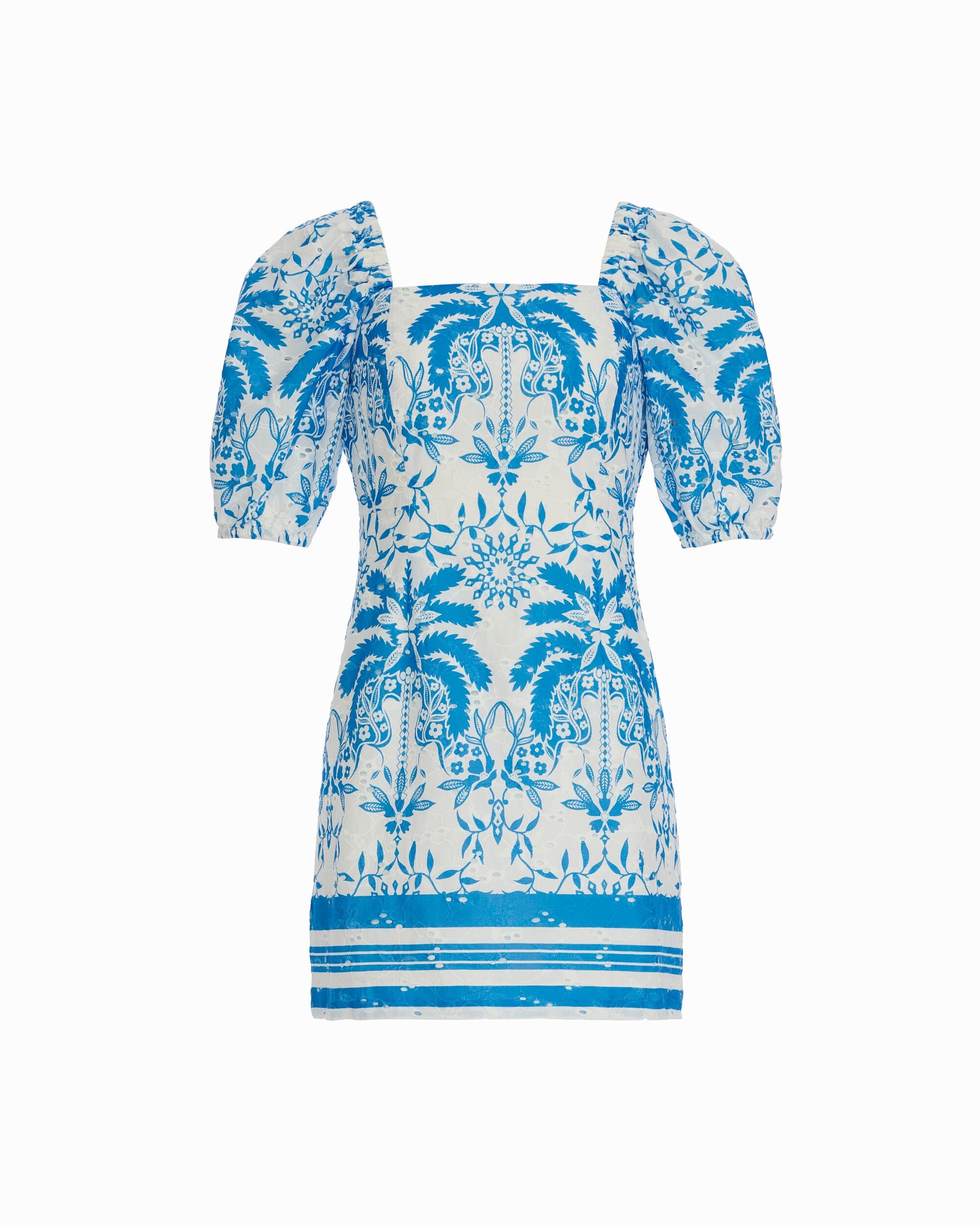 Square Neck Puff Sleeve Mini Dress - Anne Klein CRISP WHITE/SEAPORT