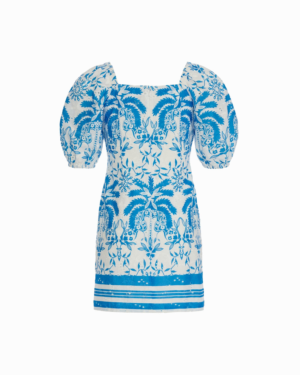 Square Neck Puff Sleeve Mini Dress - Anne Klein CRISP WHITE/SEAPORT