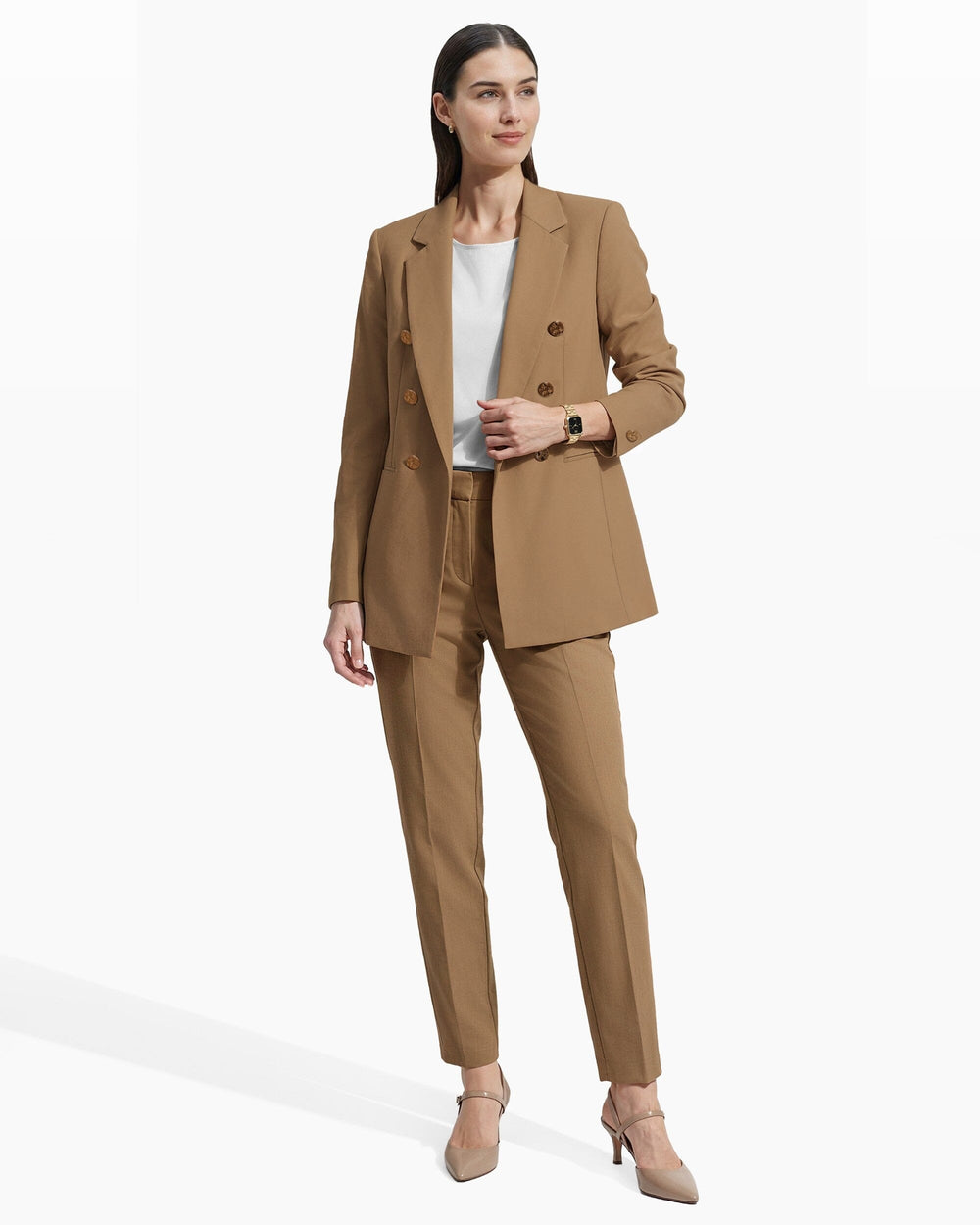 Double-Breasted Blazer with Welt Pockets - Anne Klein Cffe Crm Melng