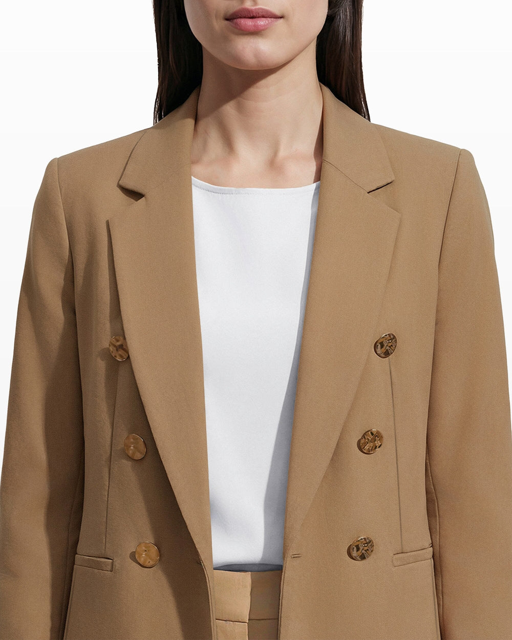 Double-Breasted Blazer with Welt Pockets - Anne Klein Cffe Crm Melng