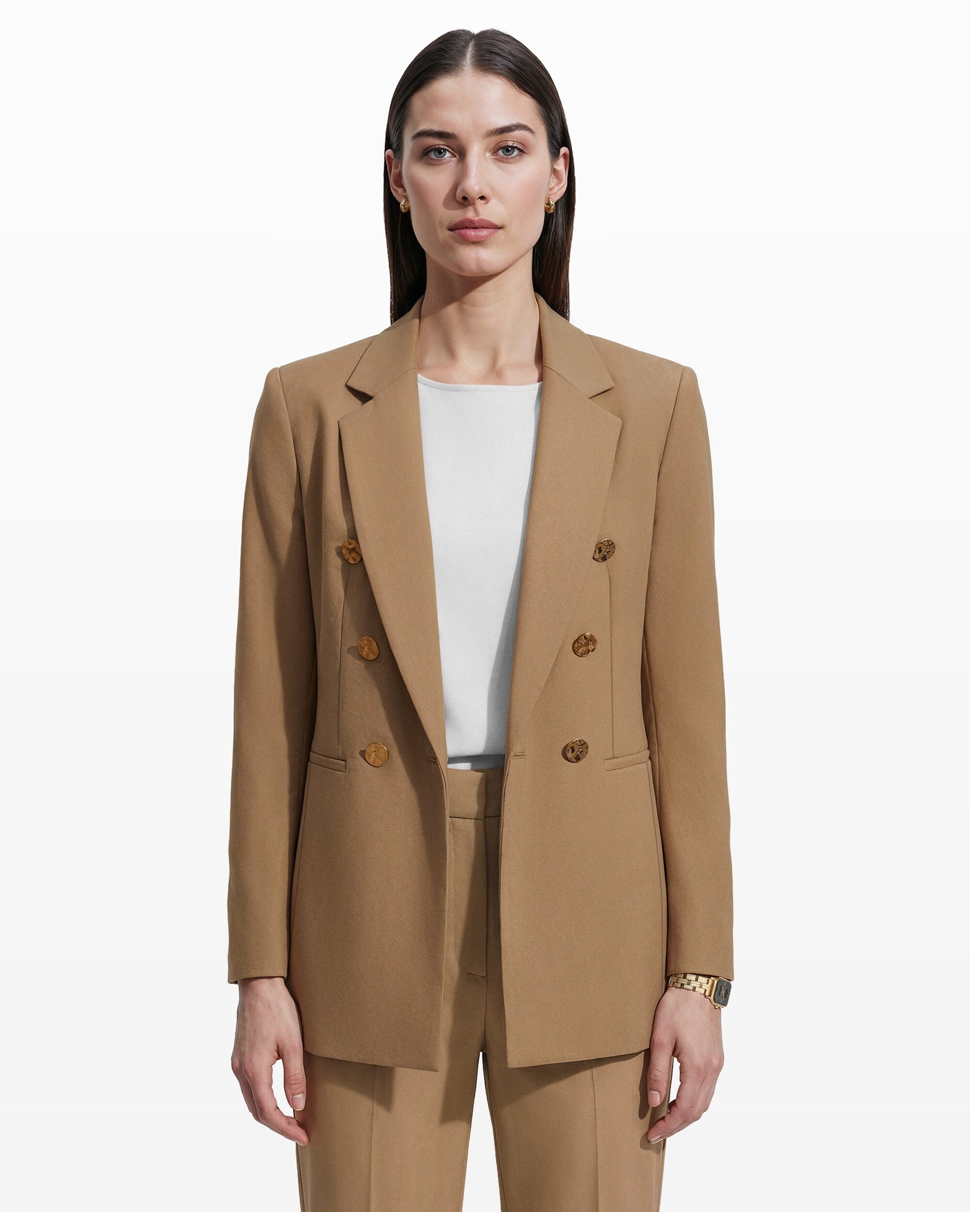 Double-Breasted Blazer with Welt Pockets - Anne Klein Cffe Crm Melng