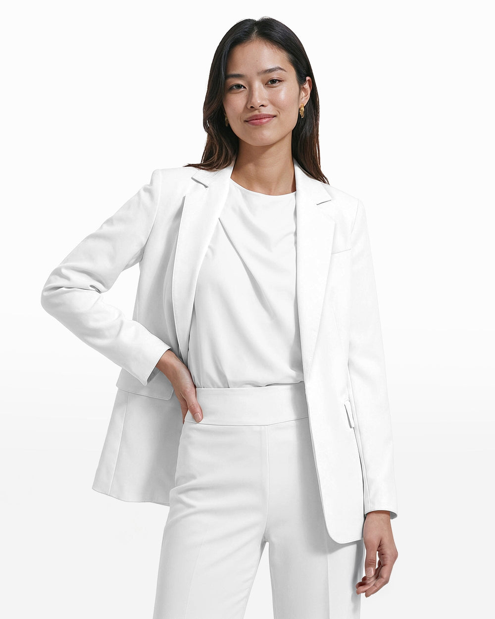 Open Front Notch Collar Jacket - Anne Klein WHITE DOVE