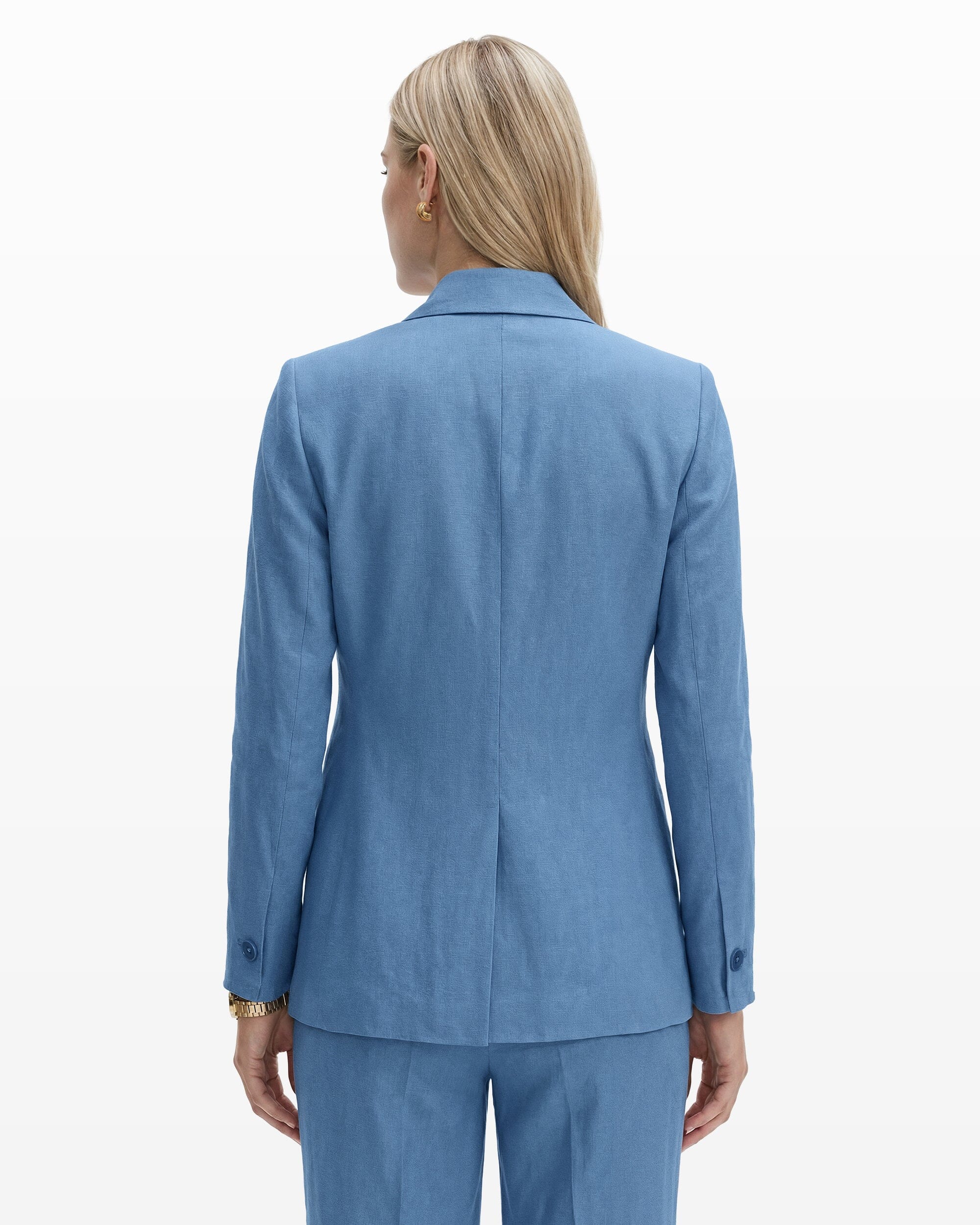 One-Button Notch Lapel Linen Blend Jacket - Anne Klein LAGOON