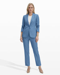 One-Button Notch Lapel Linen Blend Jacket - Anne Klein LAGOON