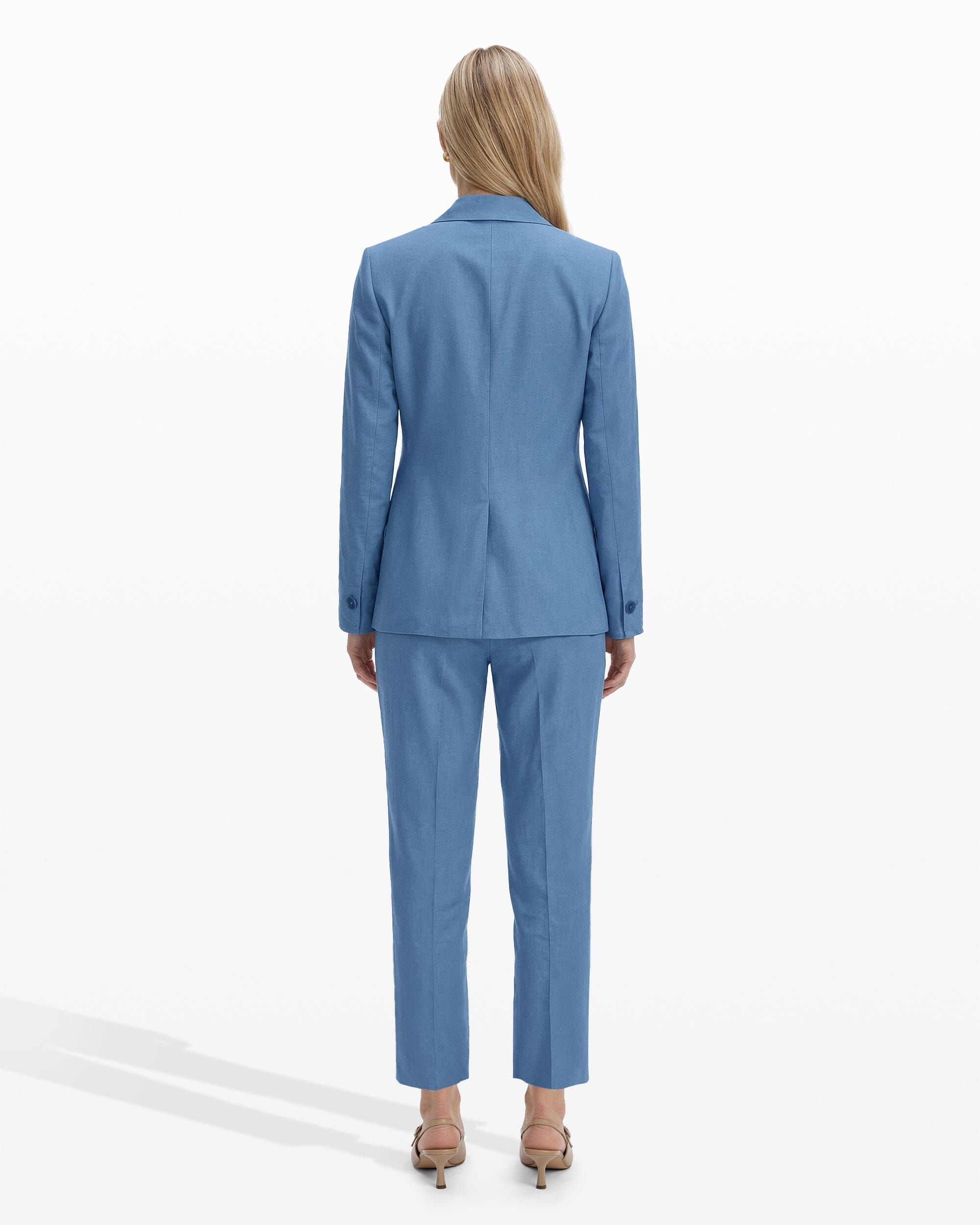 One-Button Notch Lapel Linen Blend Jacket - Anne Klein LAGOON