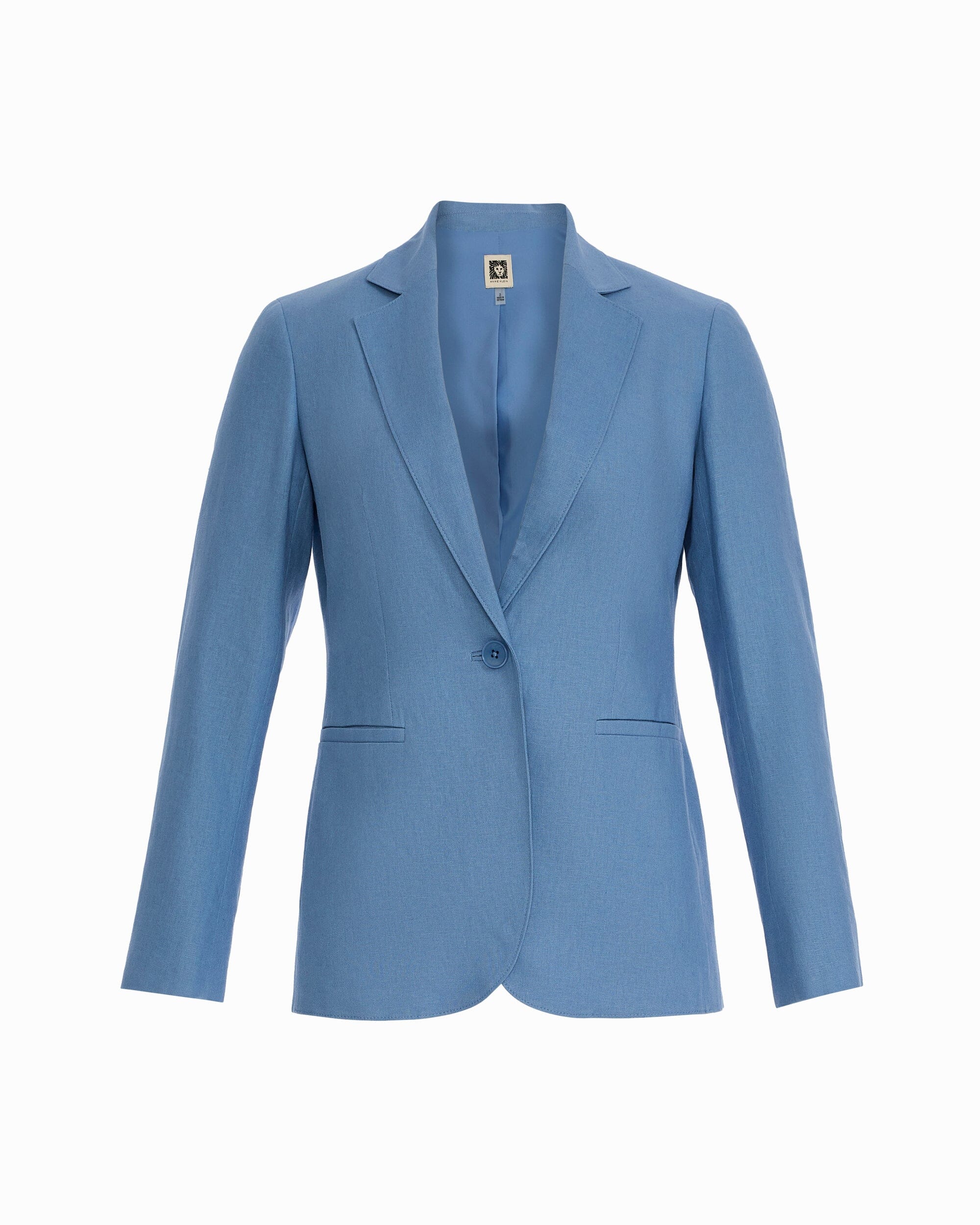 One-Button Notch Lapel Linen Blend Jacket - Anne Klein LAGOON