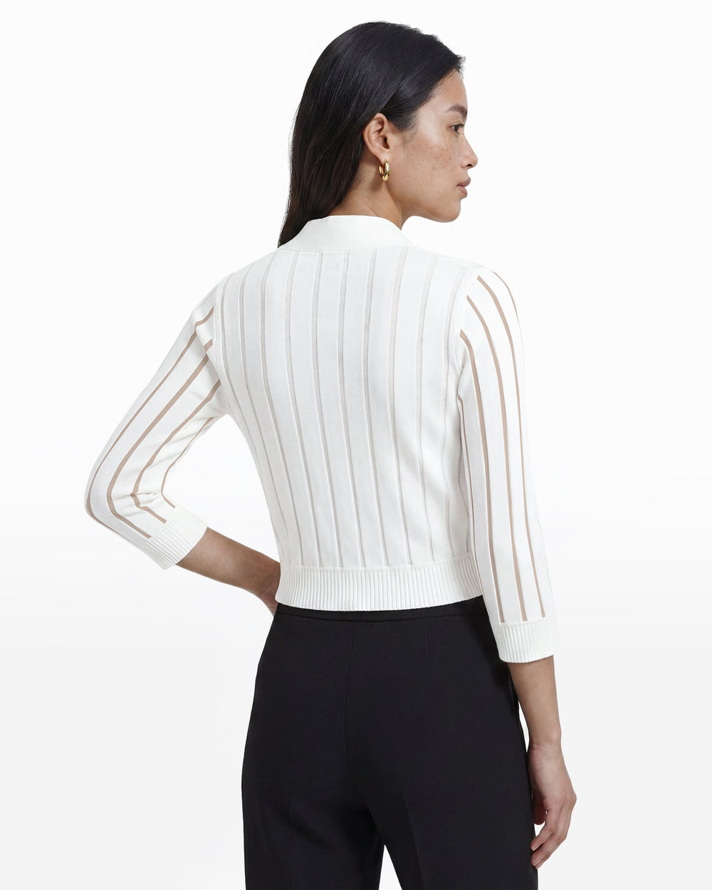 Sheer Stripe Three-Quarter Shrug - Anne Klein WHITE DOVE