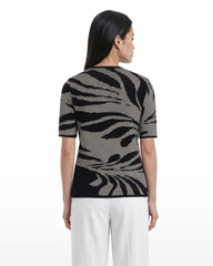Button Front Ottoman Jacquard Cardigan - Anne Klein ANNE BLACK/WHITE DOVE