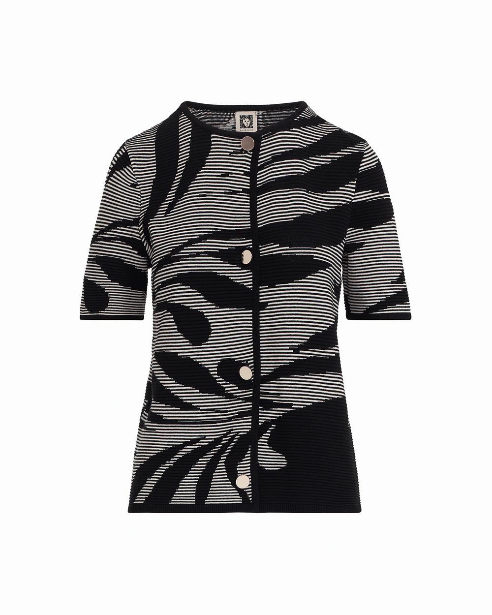 Button Front Ottoman Jacquard Cardigan - Anne Klein ANNE BLACK/WHITE DOVE