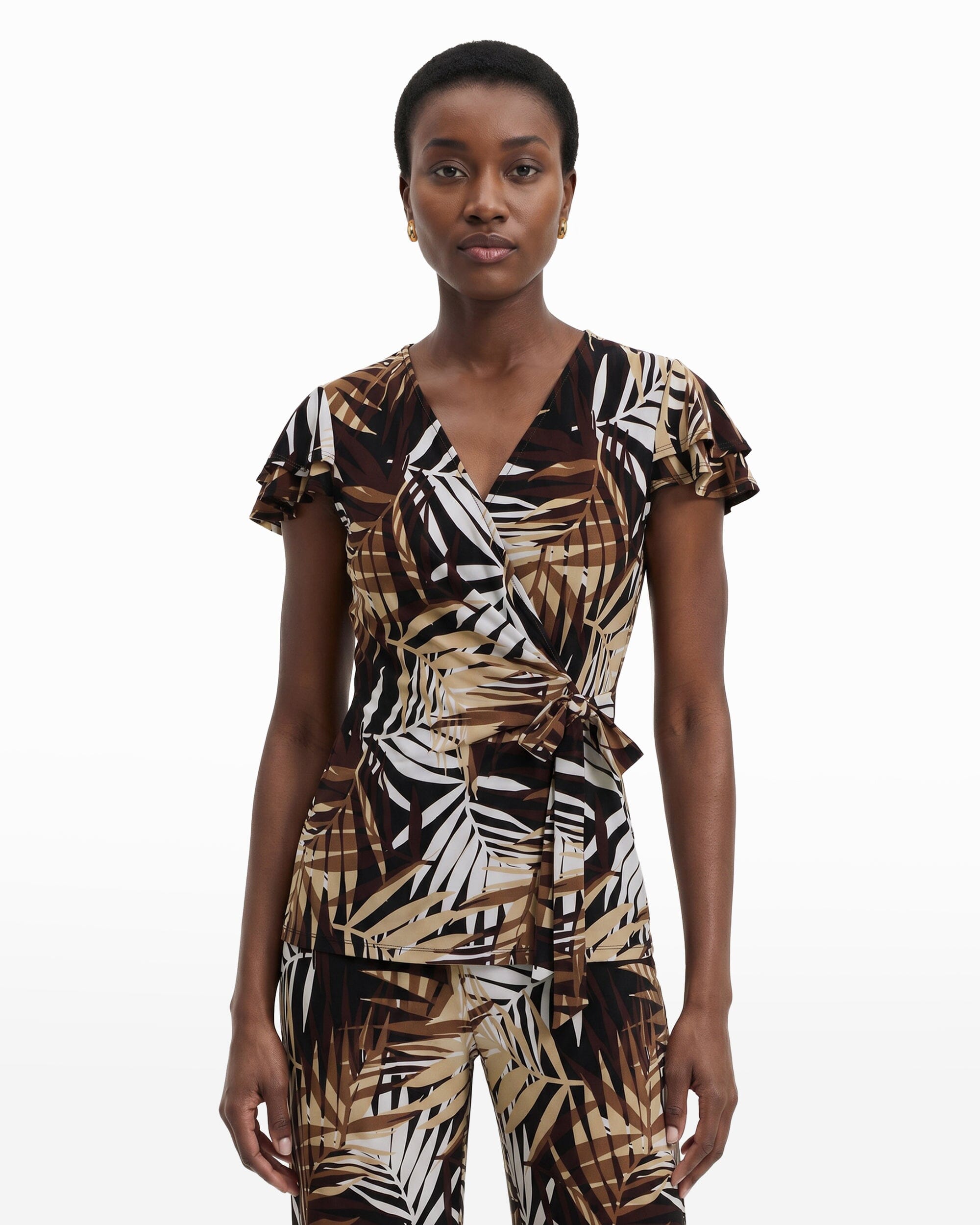 Leo Wrap Top with Flutter Sleeves - Anne Klein ANNE BLACK MULTI