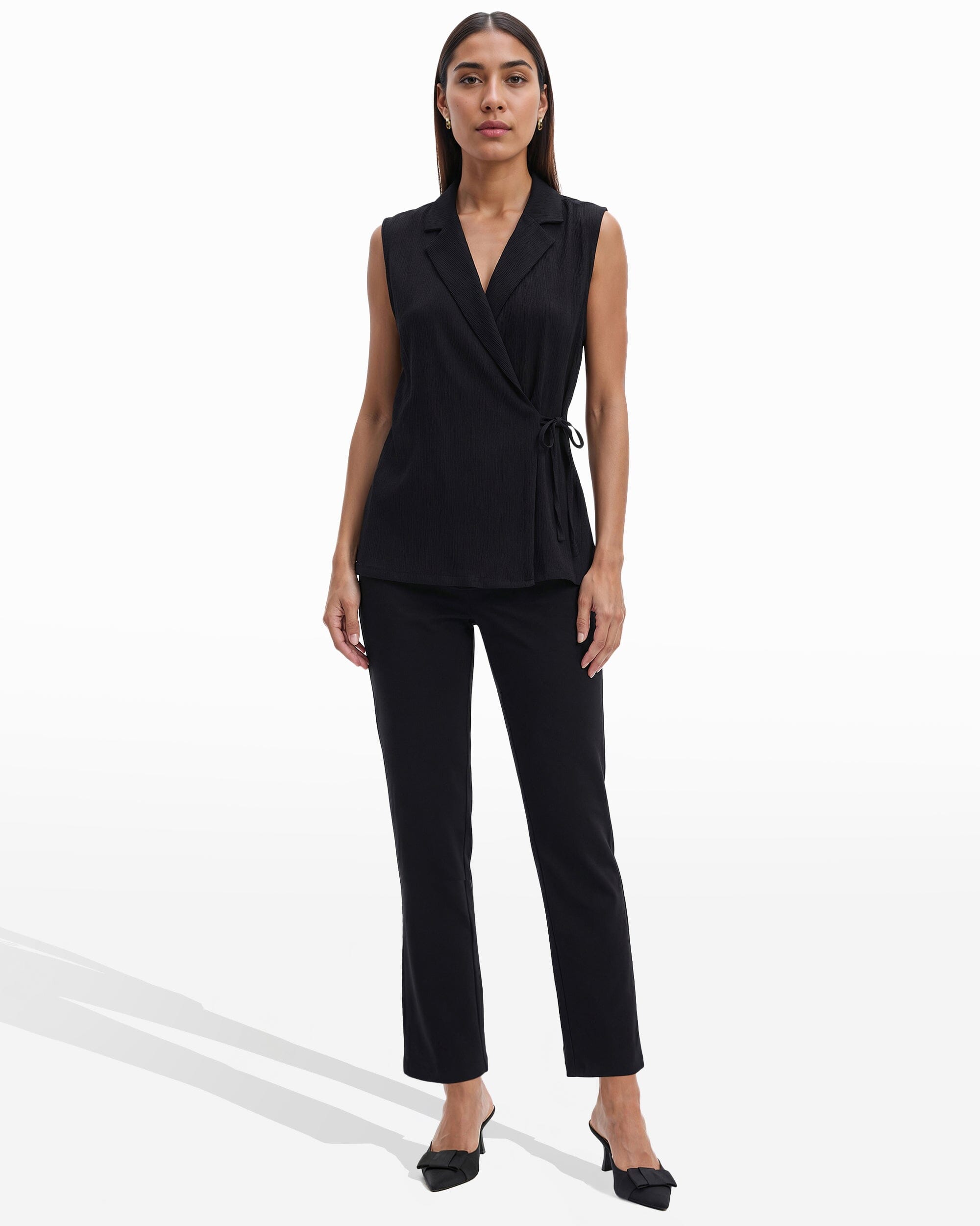 Sleeveless V-Neck Wrap Knit Top - Anne Klein ANNE BLACK