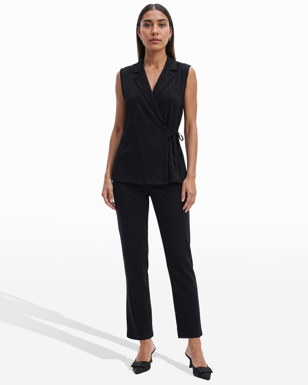 Sleeveless V-Neck Wrap Knit Top - Anne Klein ANNE BLACK