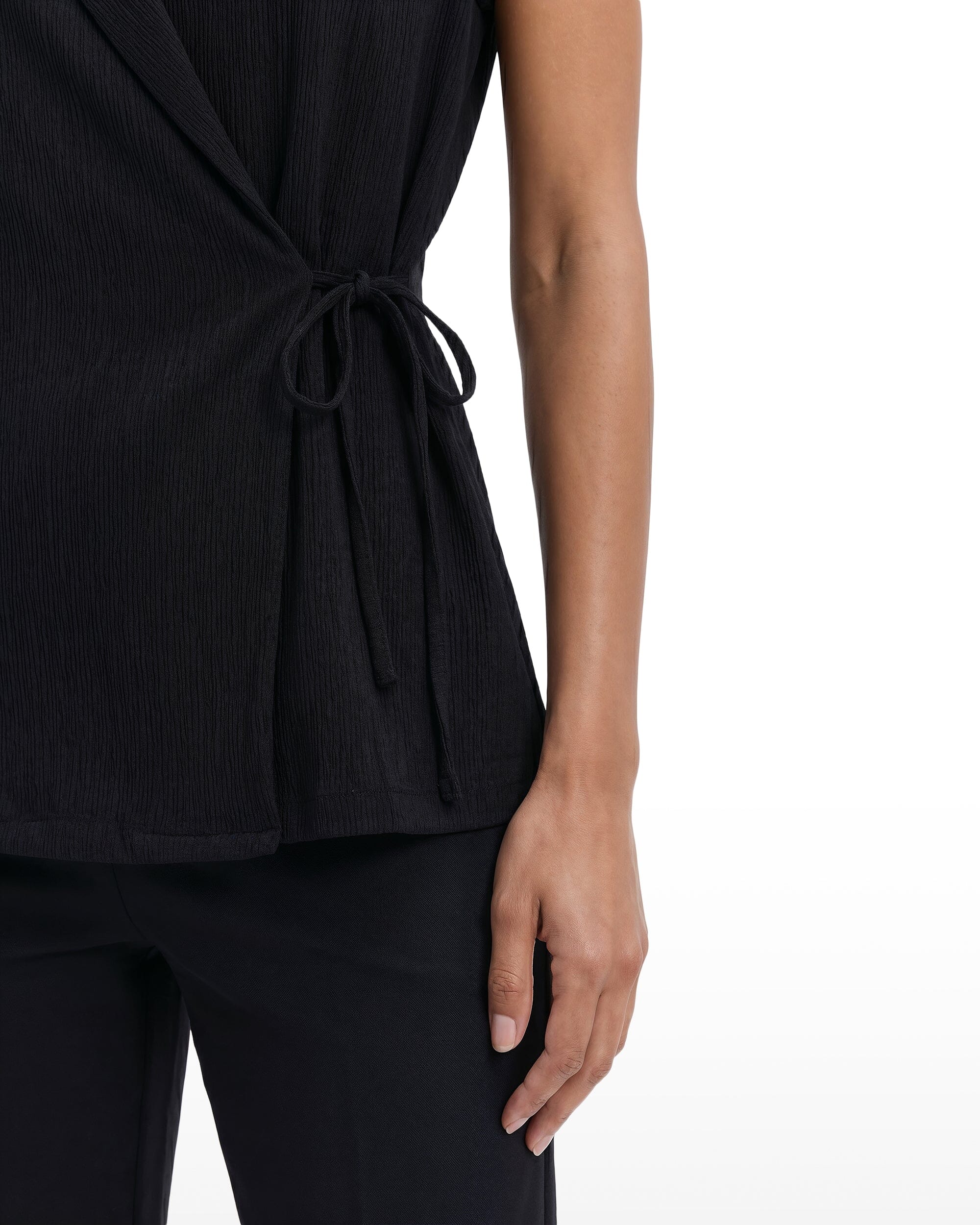 Sleeveless V-Neck Wrap Knit Top - Anne Klein ANNE BLACK