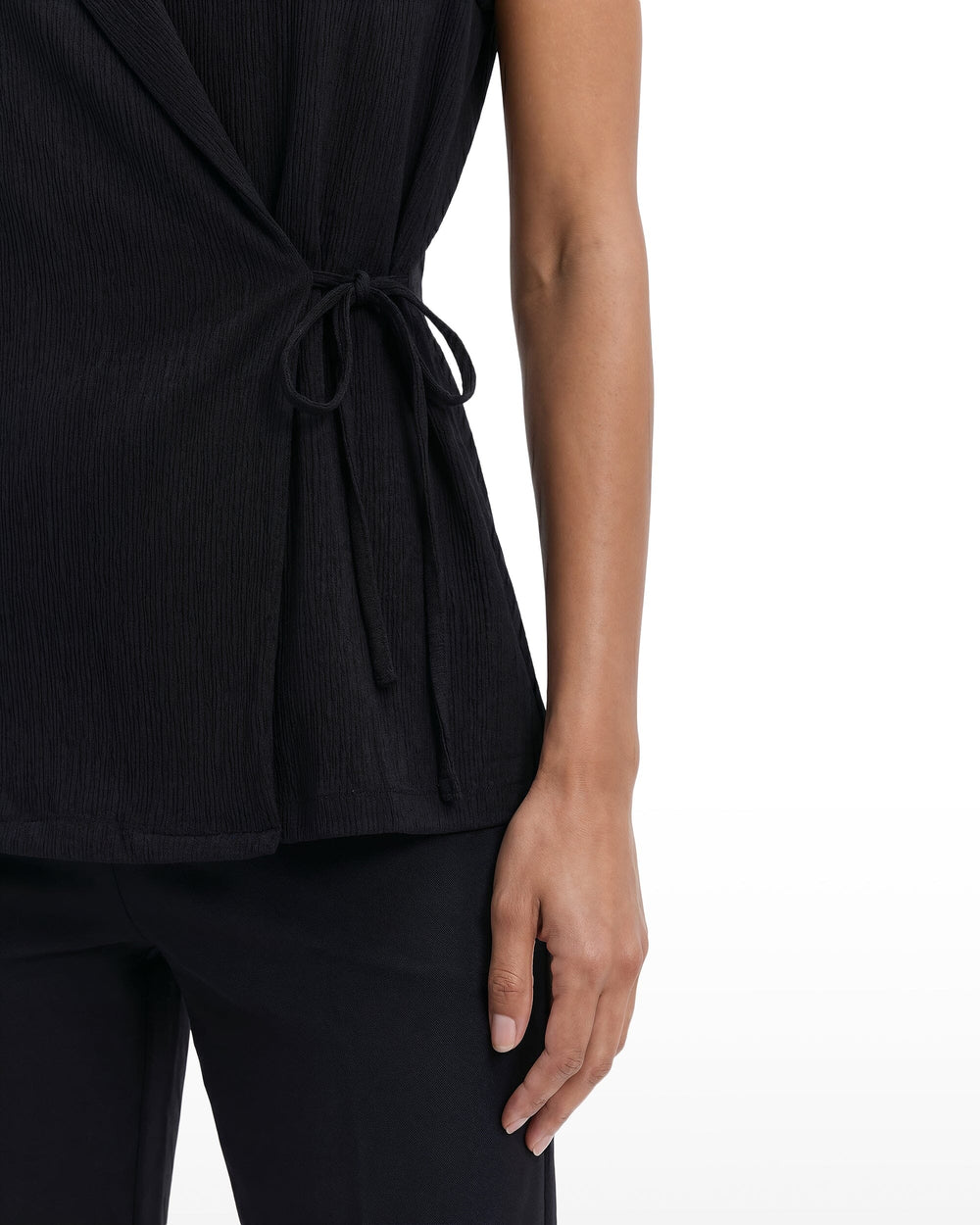 Sleeveless V-Neck Wrap Knit Top - Anne Klein ANNE BLACK