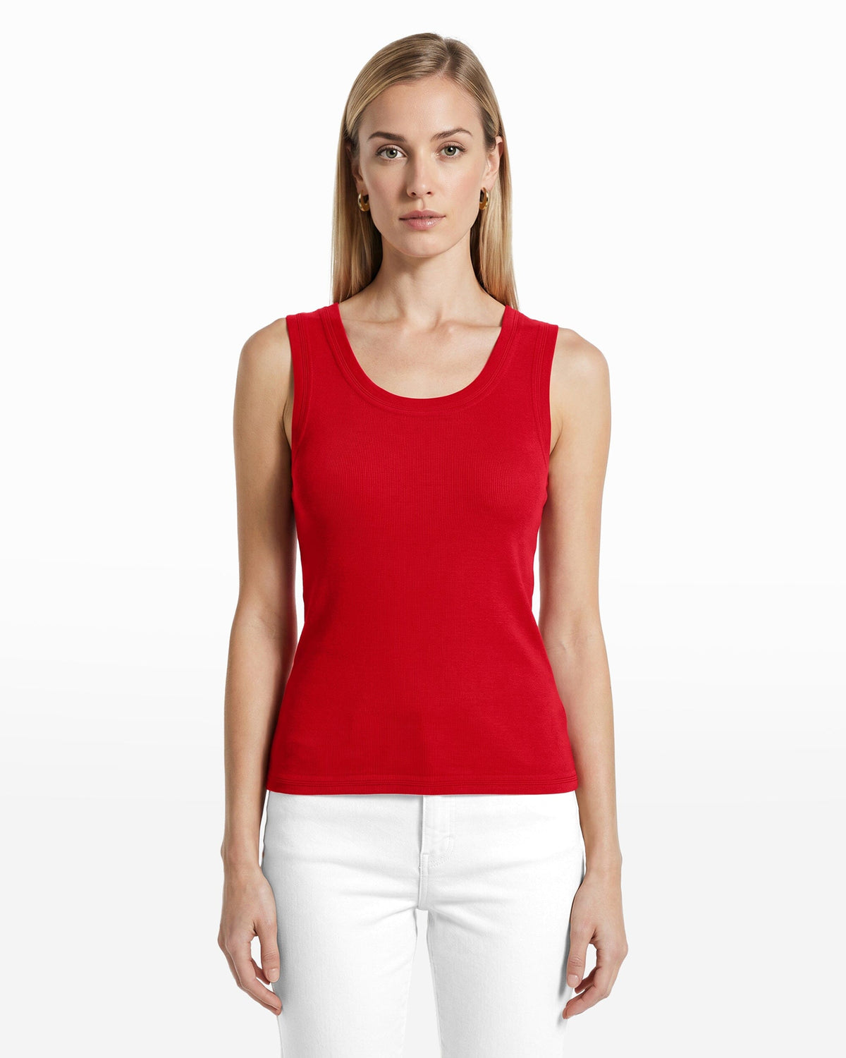 Scoop Neck Sleeveless Full Needle Knit Tank Top - Anne Klein BEGONIA RED