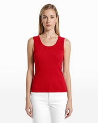 Scoop Neck Sleeveless Full Needle Knit Tank Top - Anne Klein BEGONIA RED