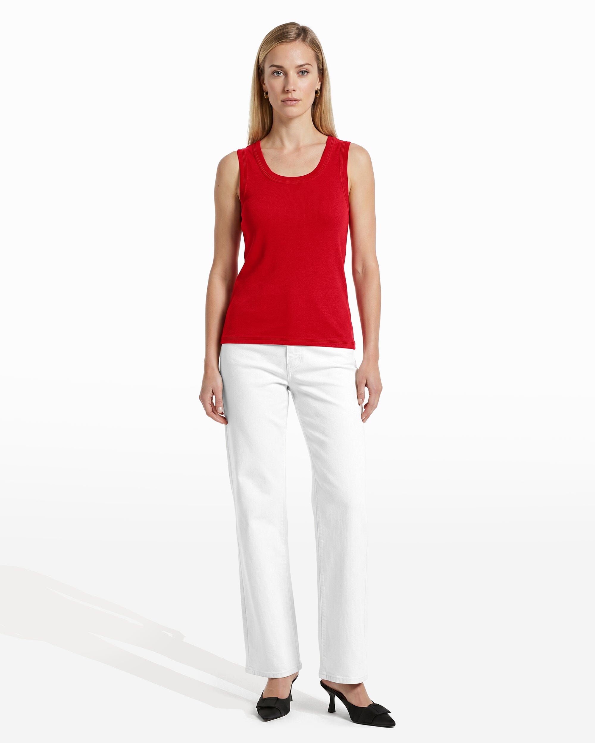 Scoop Neck Sleeveless Full Needle Knit Tank Top - Anne Klein BEGONIA RED