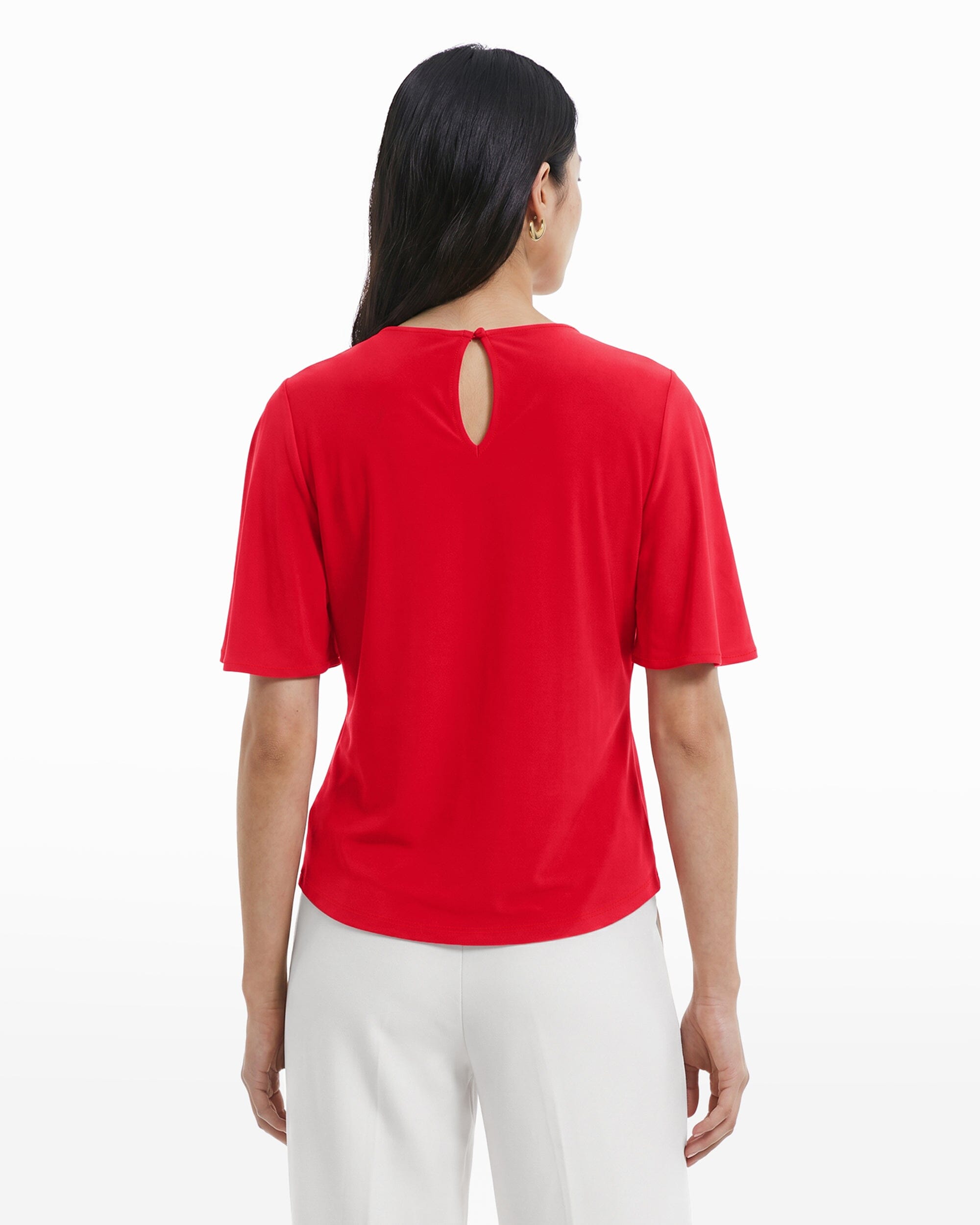V-Neck Bell Sleeve Pullover Top - Anne Klein BEGONIA RED