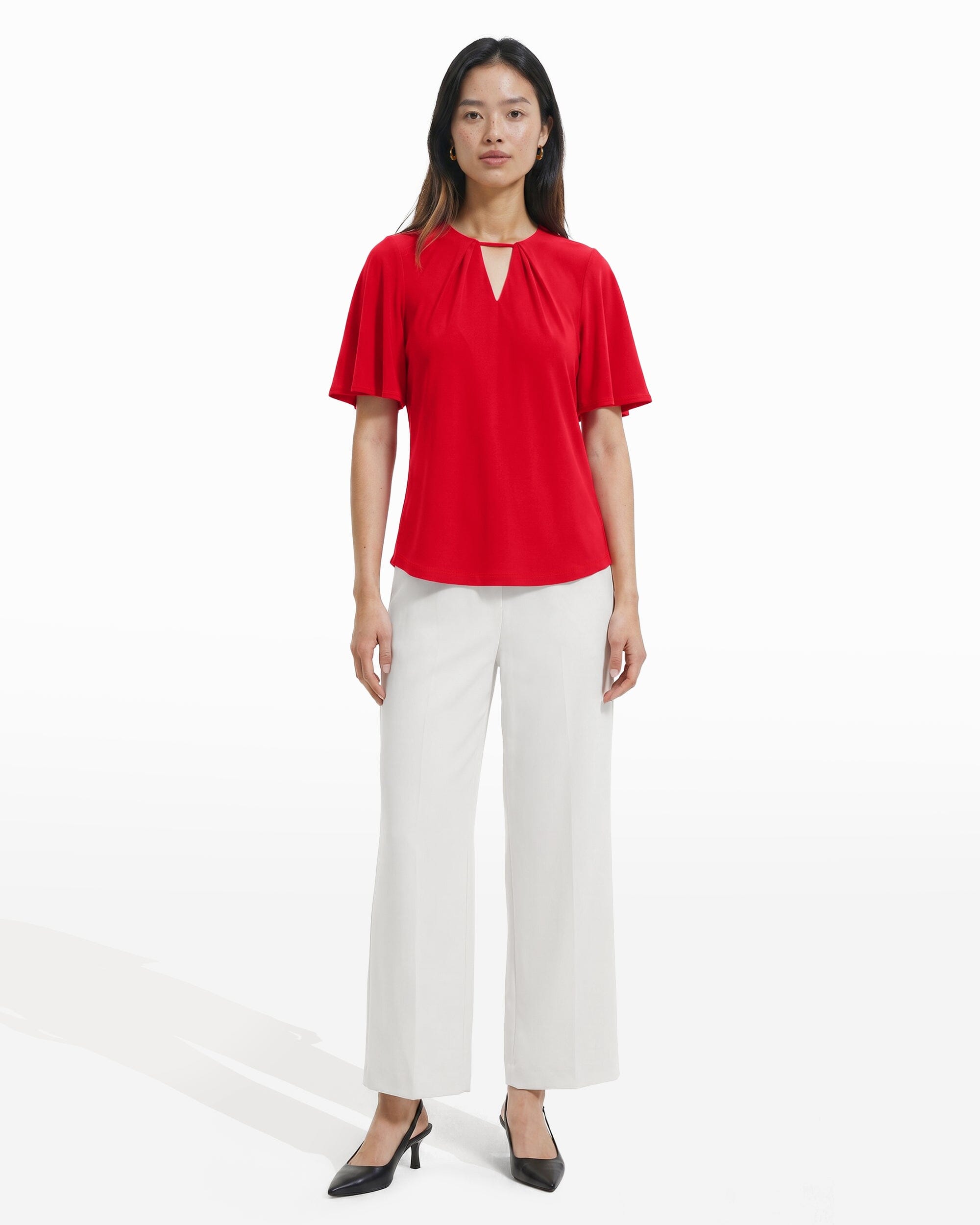 V-Neck Bell Sleeve Pullover Top - Anne Klein BEGONIA RED