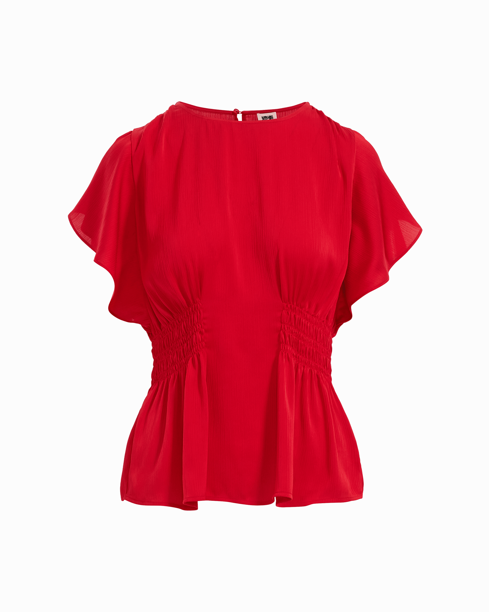 Smocked Waist Flutter Sleeve Blouse in BEGONIA RED - Anne Klein BEGONIA RED