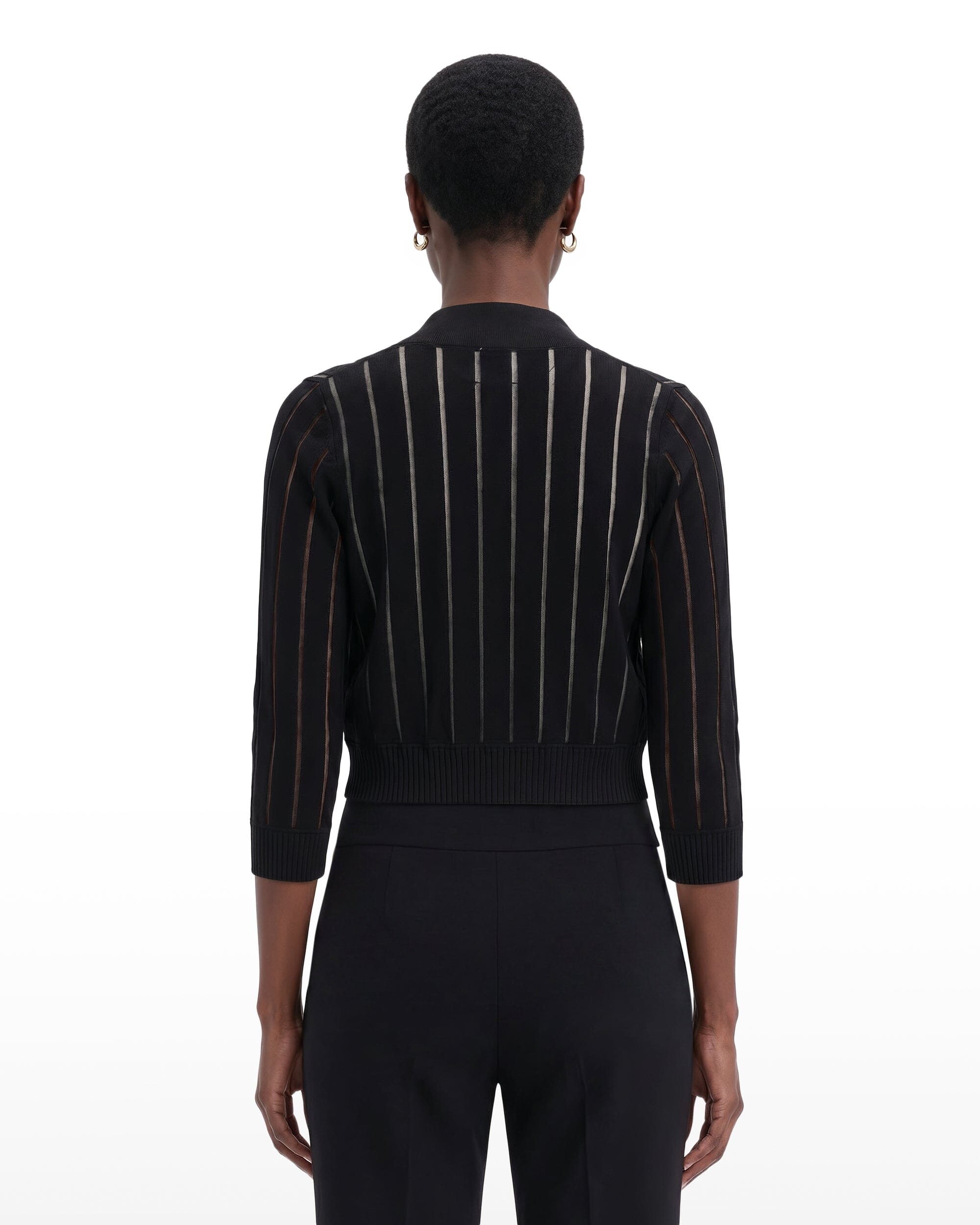 Sheer Stripe Three-Quarter Sleeve Shrug - Anne Klein ANNE BLACK