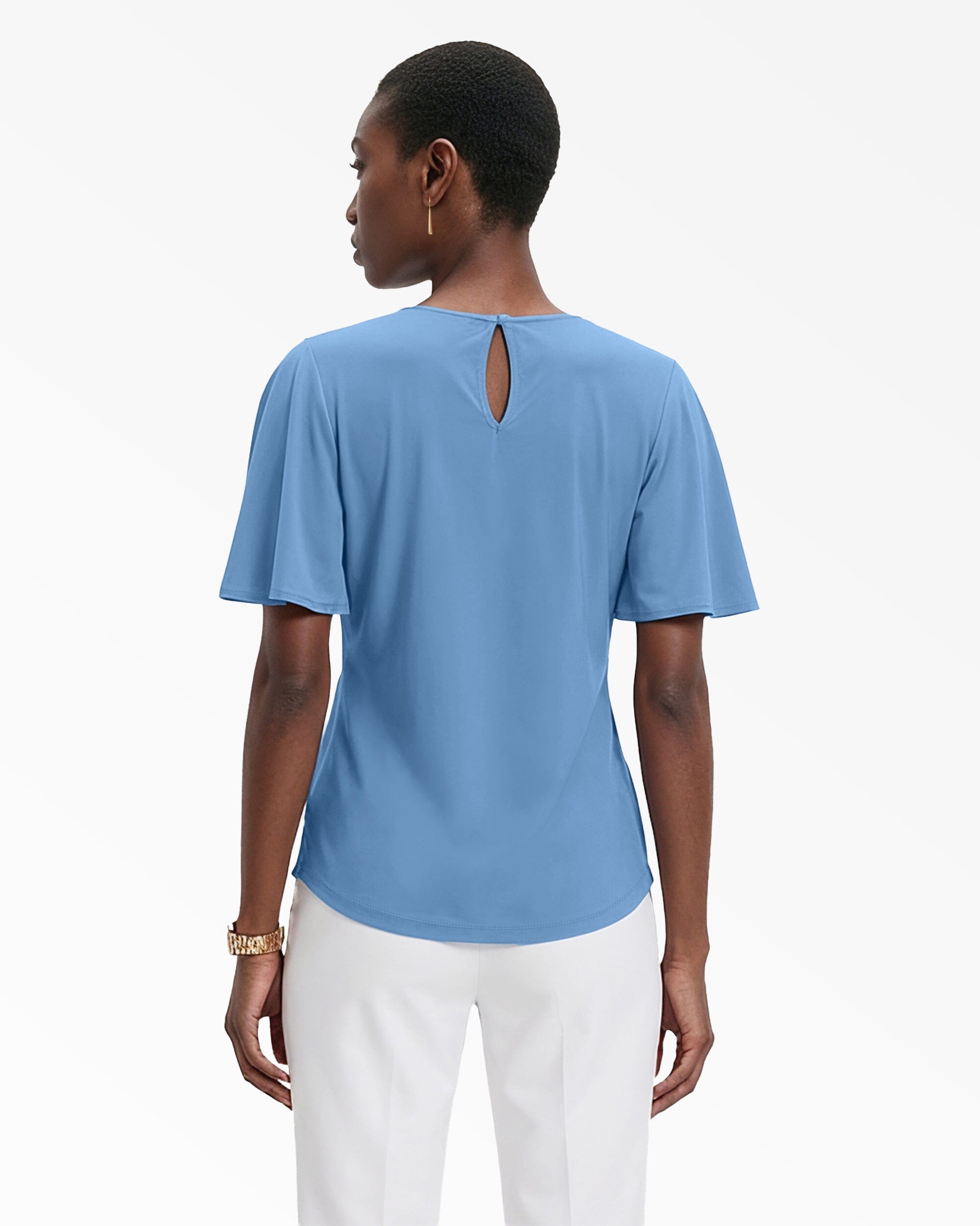 Pleated Neckline Bell Sleeve Top - Anne Klein LAGOON