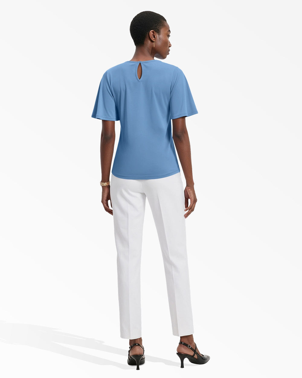 Pleated Neckline Bell Sleeve Top - Anne Klein LAGOON