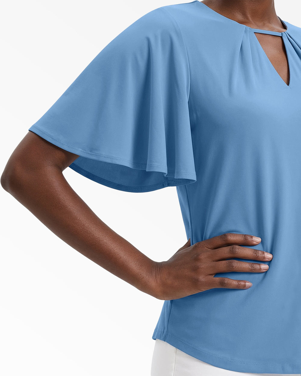 Pleated Neckline Bell Sleeve Top - Anne Klein LAGOON