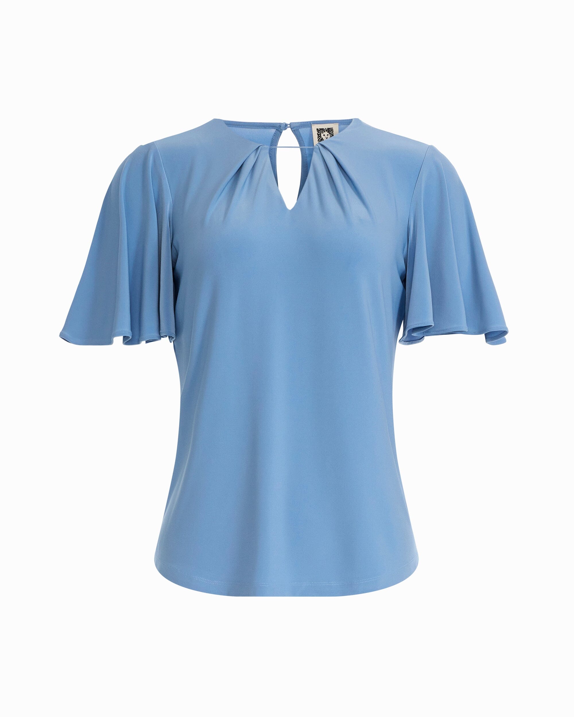 Pleated Neckline Bell Sleeve Top - Anne Klein LAGOON