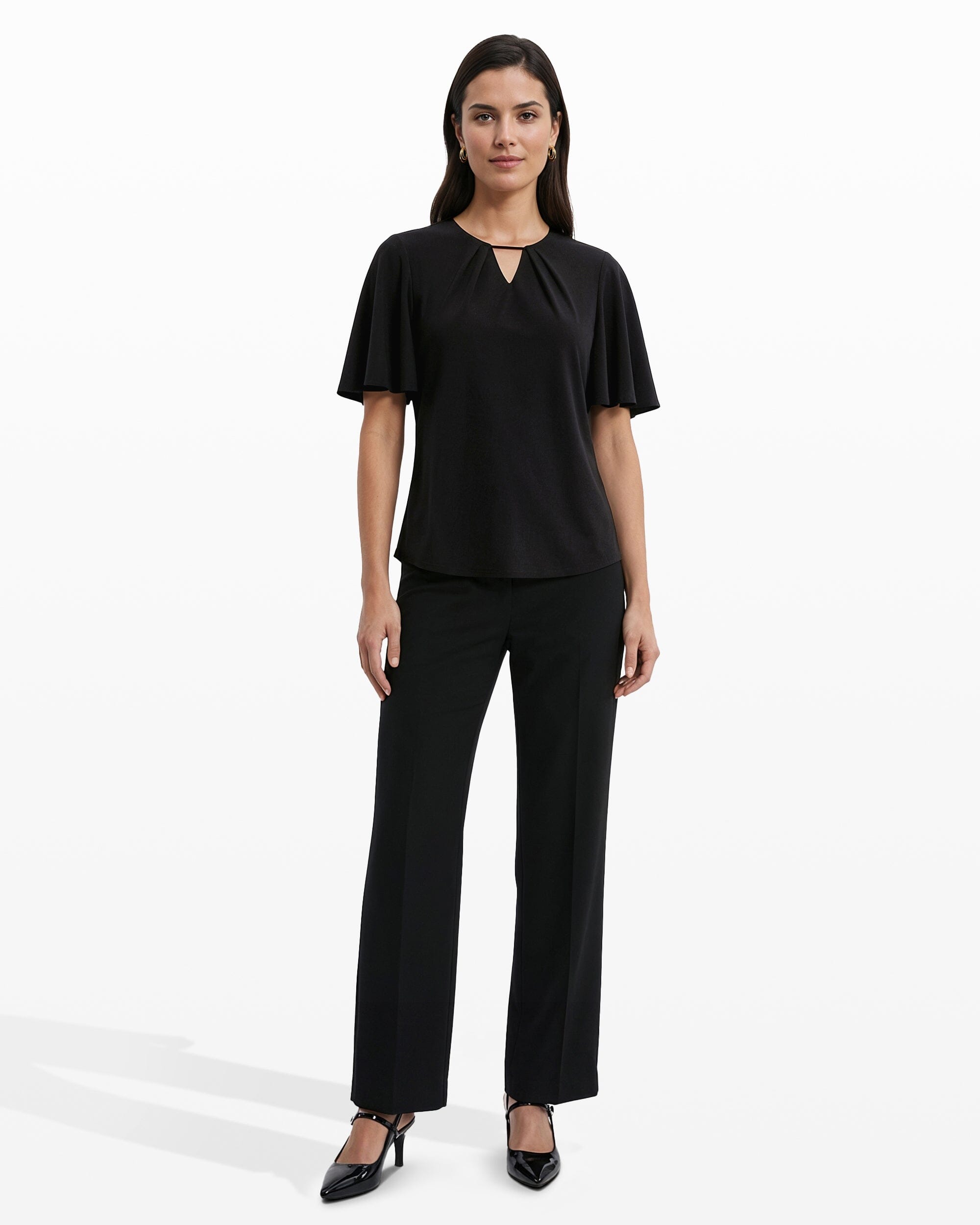 Pleated Bell Sleeve Top - Anne Klein ANNE BLACK