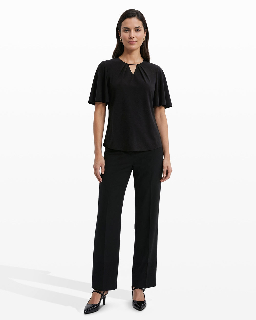 Pleated Bell Sleeve Top - Anne Klein ANNE BLACK