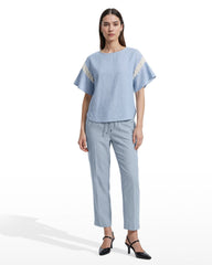 Flutter Sleeve Lace Trim Blouse - Anne Klein LAGOON/CRSP WHT