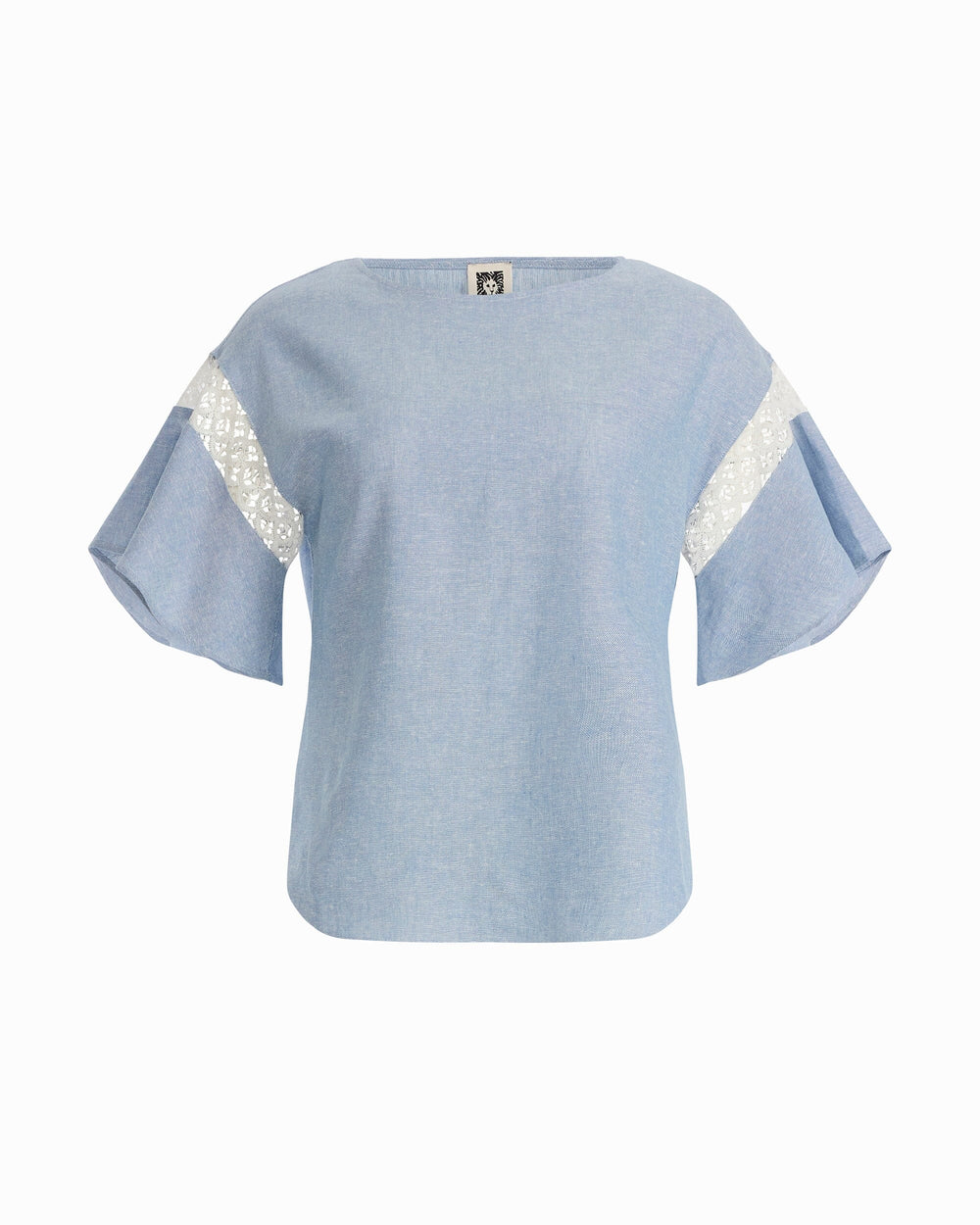 Flutter Sleeve Lace Trim Blouse - Anne Klein LAGOON/CRSP WHT