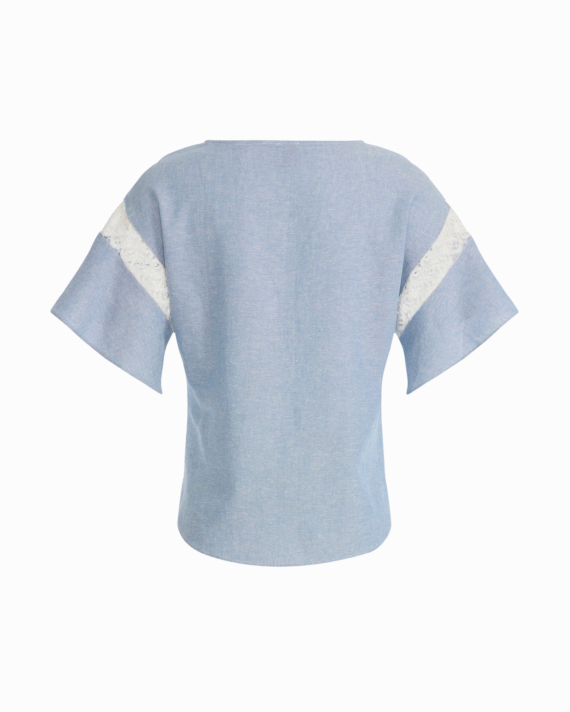 Flutter Sleeve Lace Trim Blouse - Anne Klein LAGOON/CRSP WHT